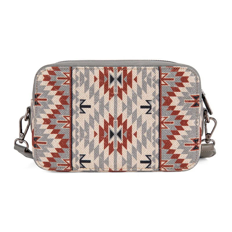 Sac bandoulière gris Wrangler à motif sud-ouest double face avec compartiment pour portefeuille - Gris