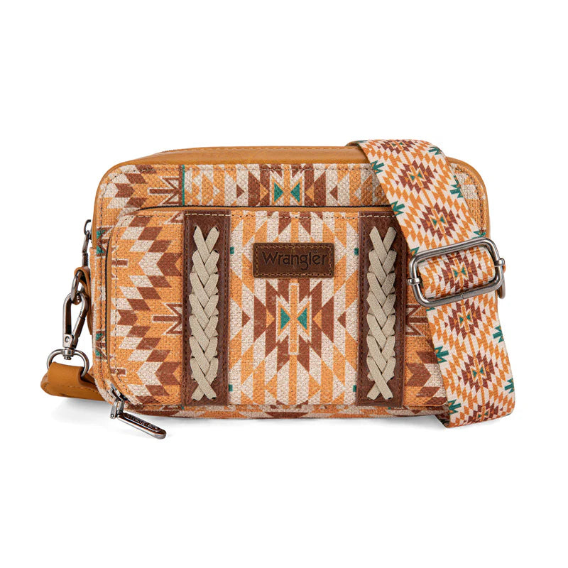 Sac à main Wrangler à bandoulière double face avec motif sud-ouest et compartiment portefeuille - Jaune
