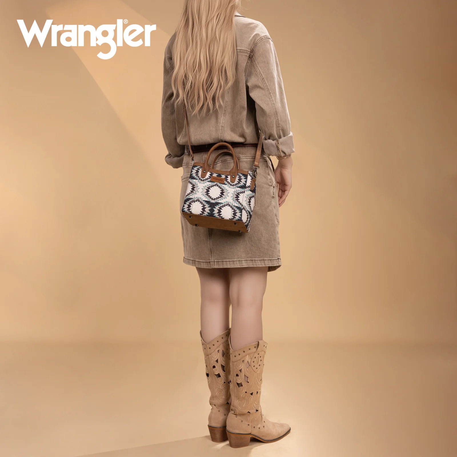 Wrangler Aztec Distressed Print Dual Sided Print Mini Tote/Crossbody - Black