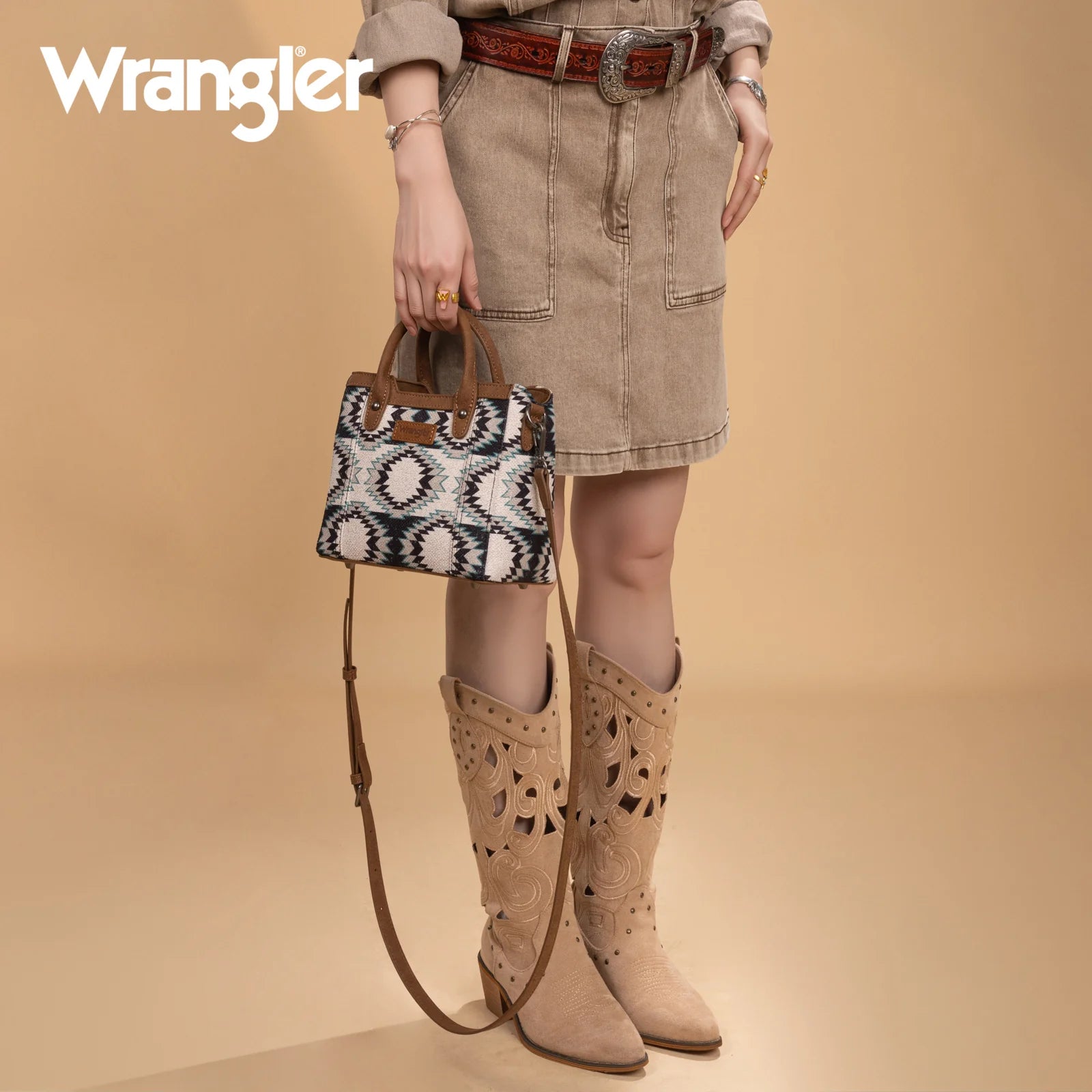 Wrangler Aztec Distressed Print Dual Sided Print Mini Tote/Crossbody - Black