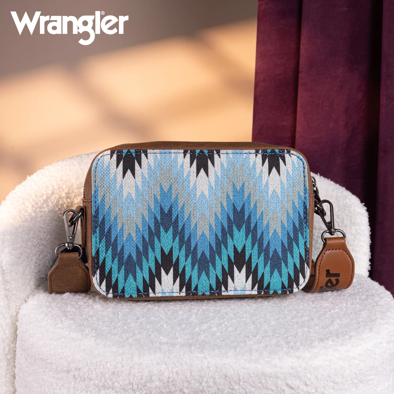Sac bandoulière Wrangler double face à motif sud-ouest, avec compartiment intégré pour portefeuille - Jean