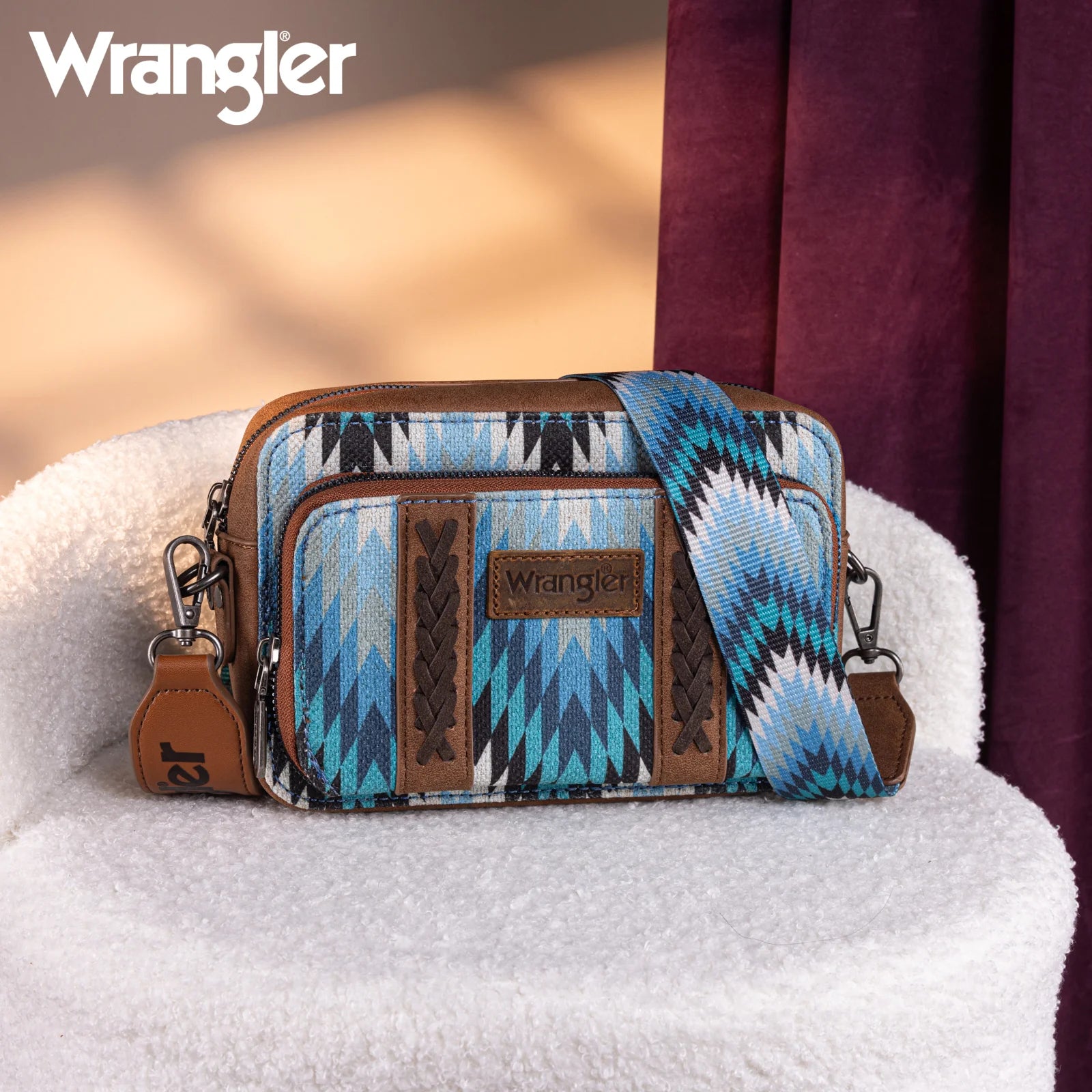 Sac bandoulière Wrangler double face à motif sud-ouest, avec compartiment intégré pour portefeuille - Jean