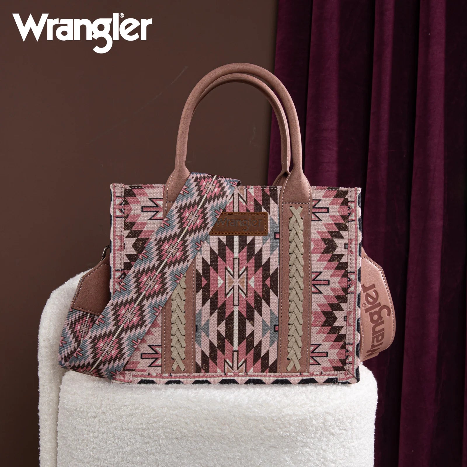 Sac cabas/sac à bandoulière Wrangler Southwestern motif recto verso - Rose foncé