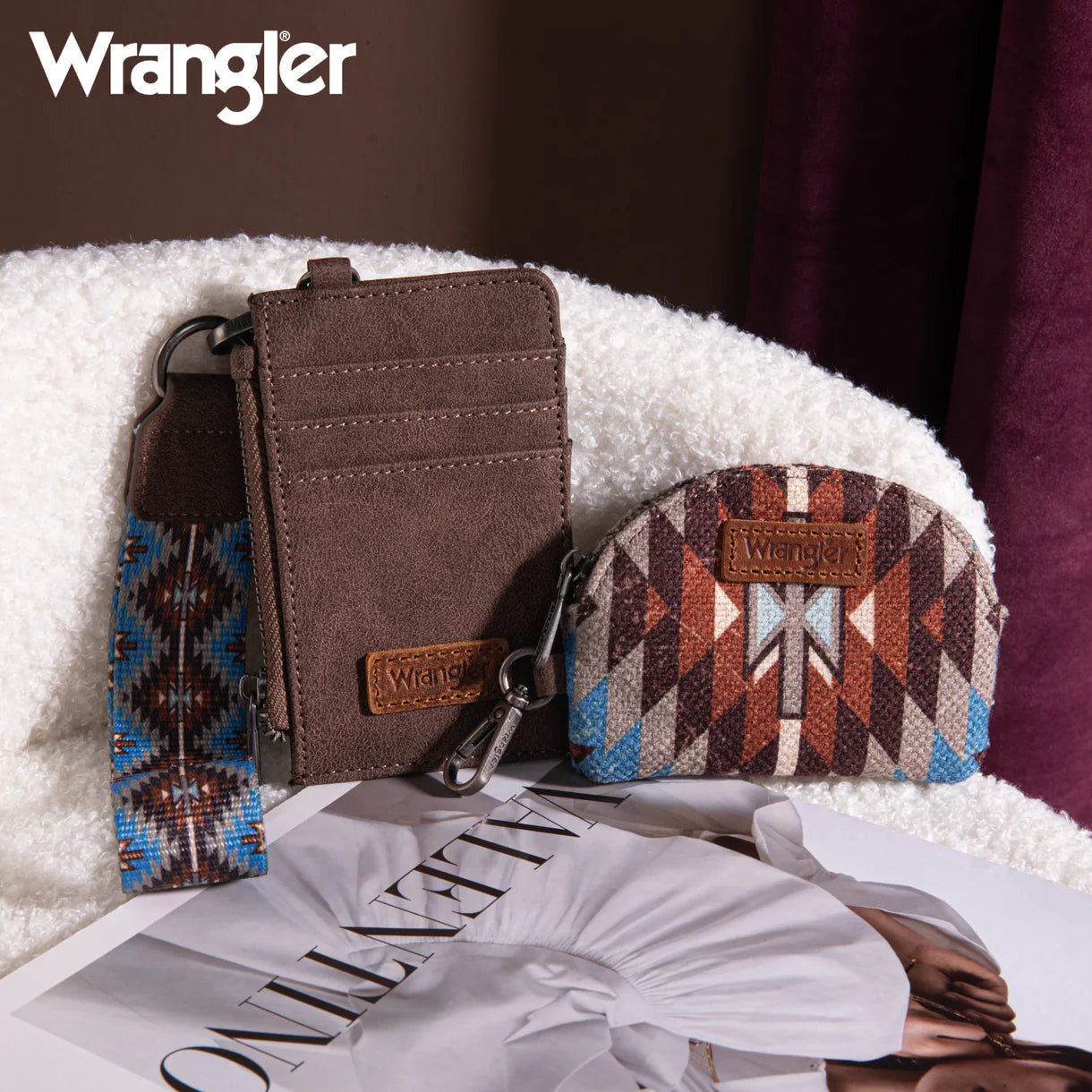 Wrangler Southwestern Art Print Dual Pouch Wristlet - Coffee