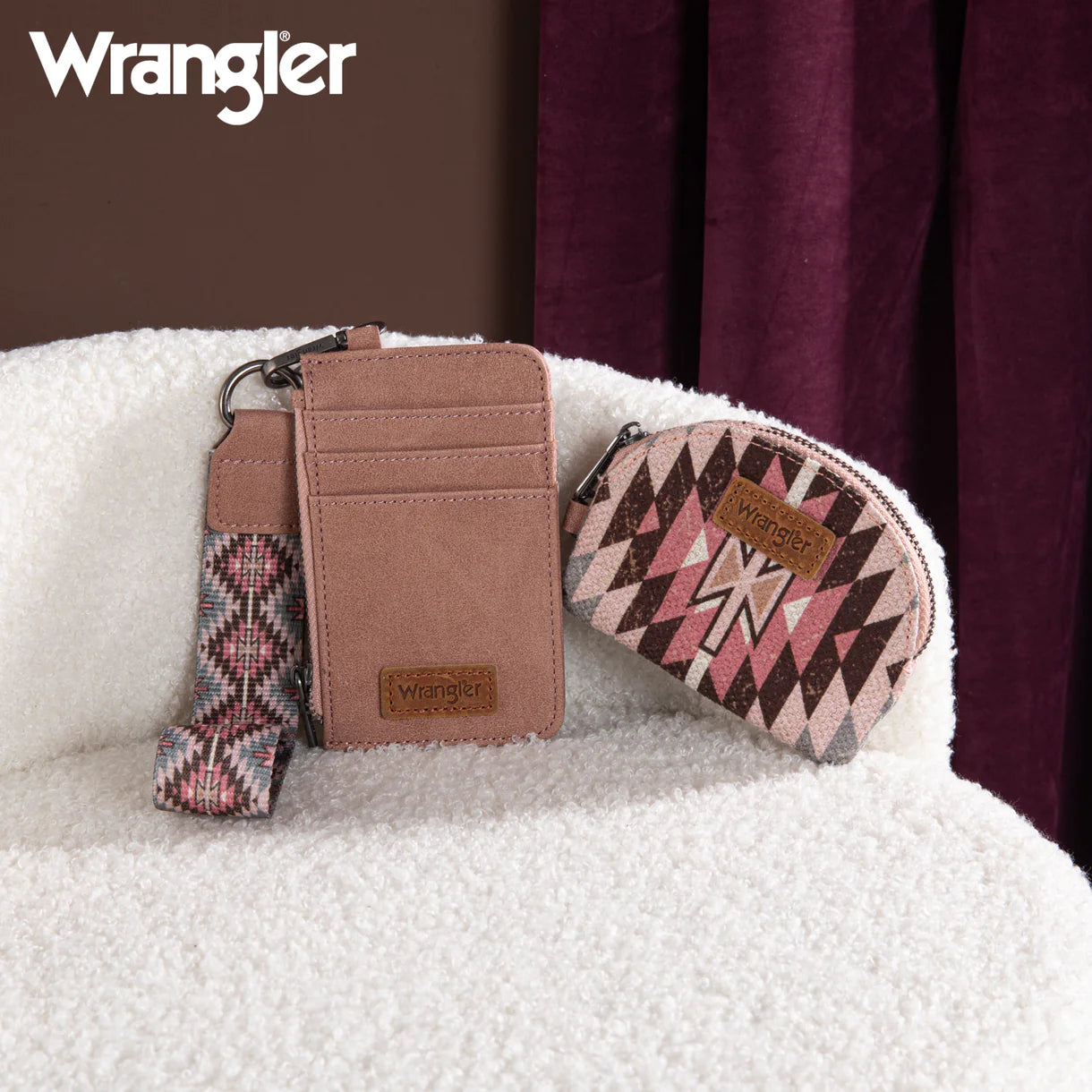 Wrangler Southwestern Art Print Dual Pouch Wristlet - Dark Pink