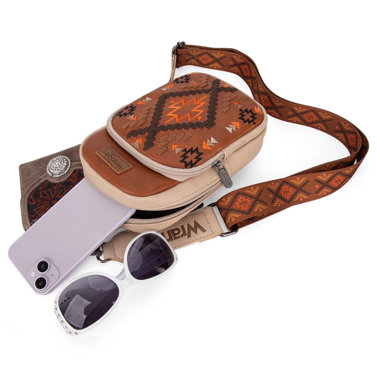 Wrangler Southwestern Embroidered Sling Bag - Brown