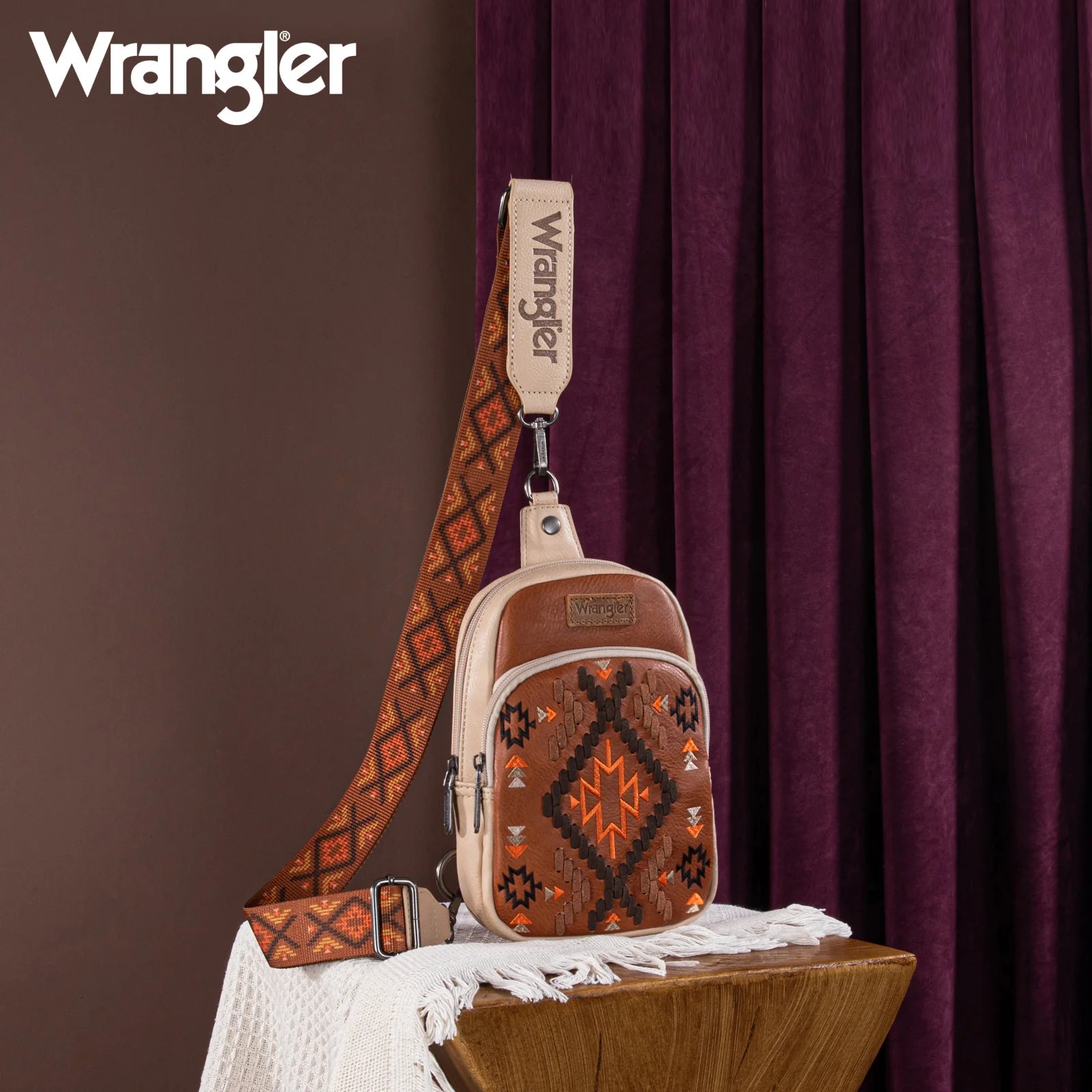 Wrangler Southwestern Embroidered Sling Bag - Brown