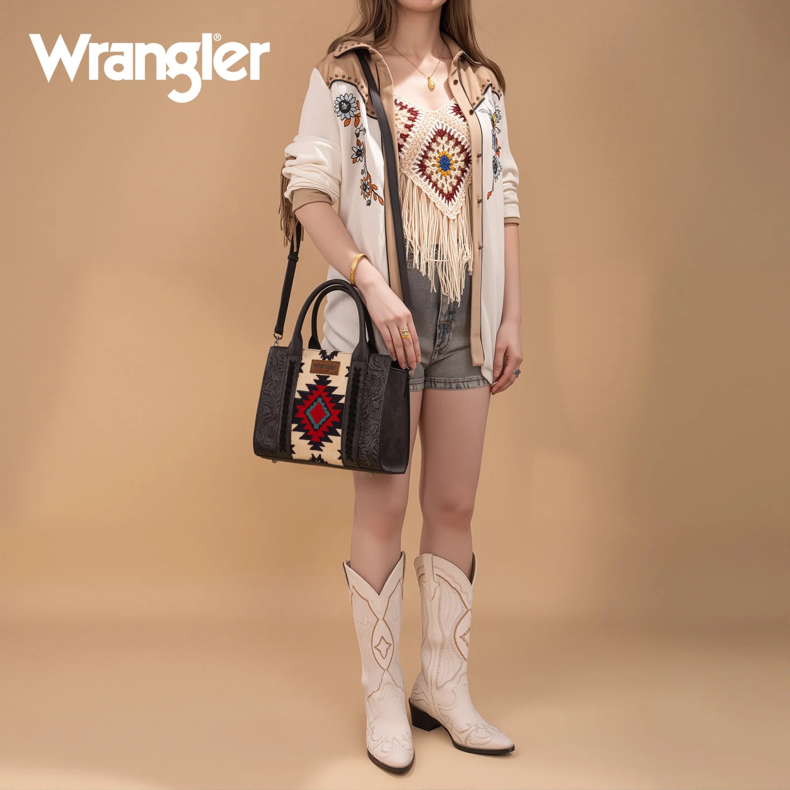 Sac fourre-tout/sac bandoulière dissimulé à imprimé aztèque Wrangler Tooled - Noir