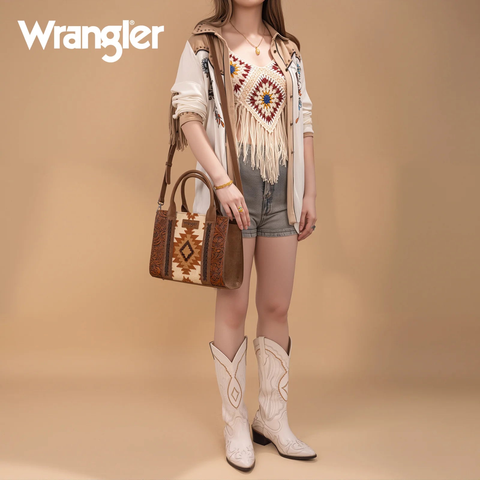 Sac fourre-tout/sac bandoulière dissimulé à imprimé aztèque Wrangler Tooled - Brun