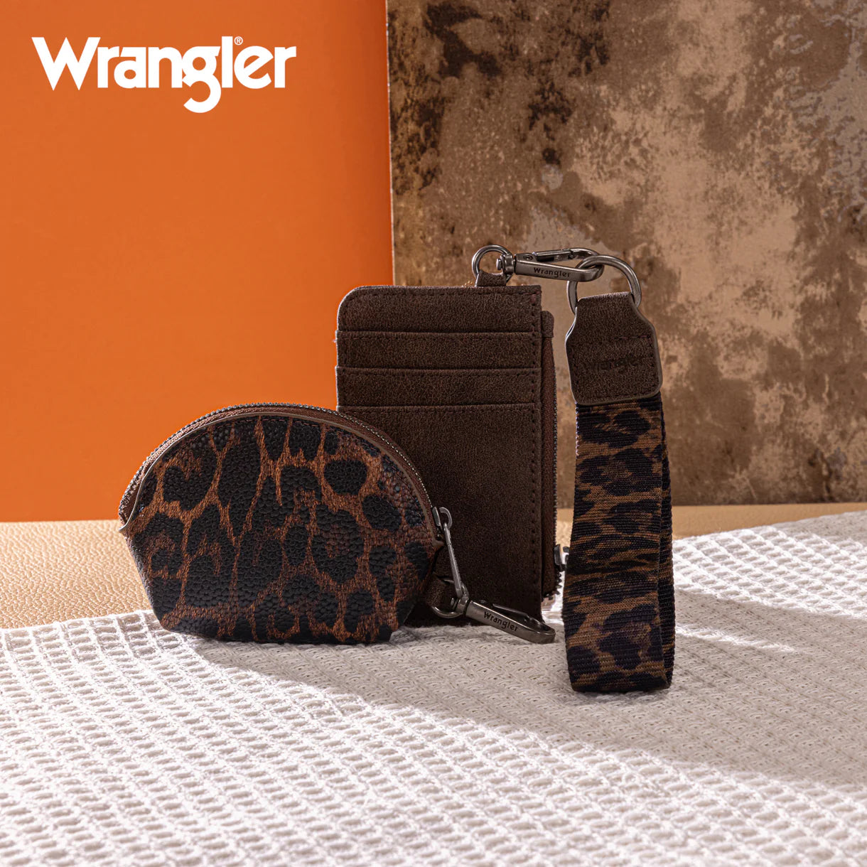 Wrangler Leopard Print Dual Pouch Wristlet - Coffee
