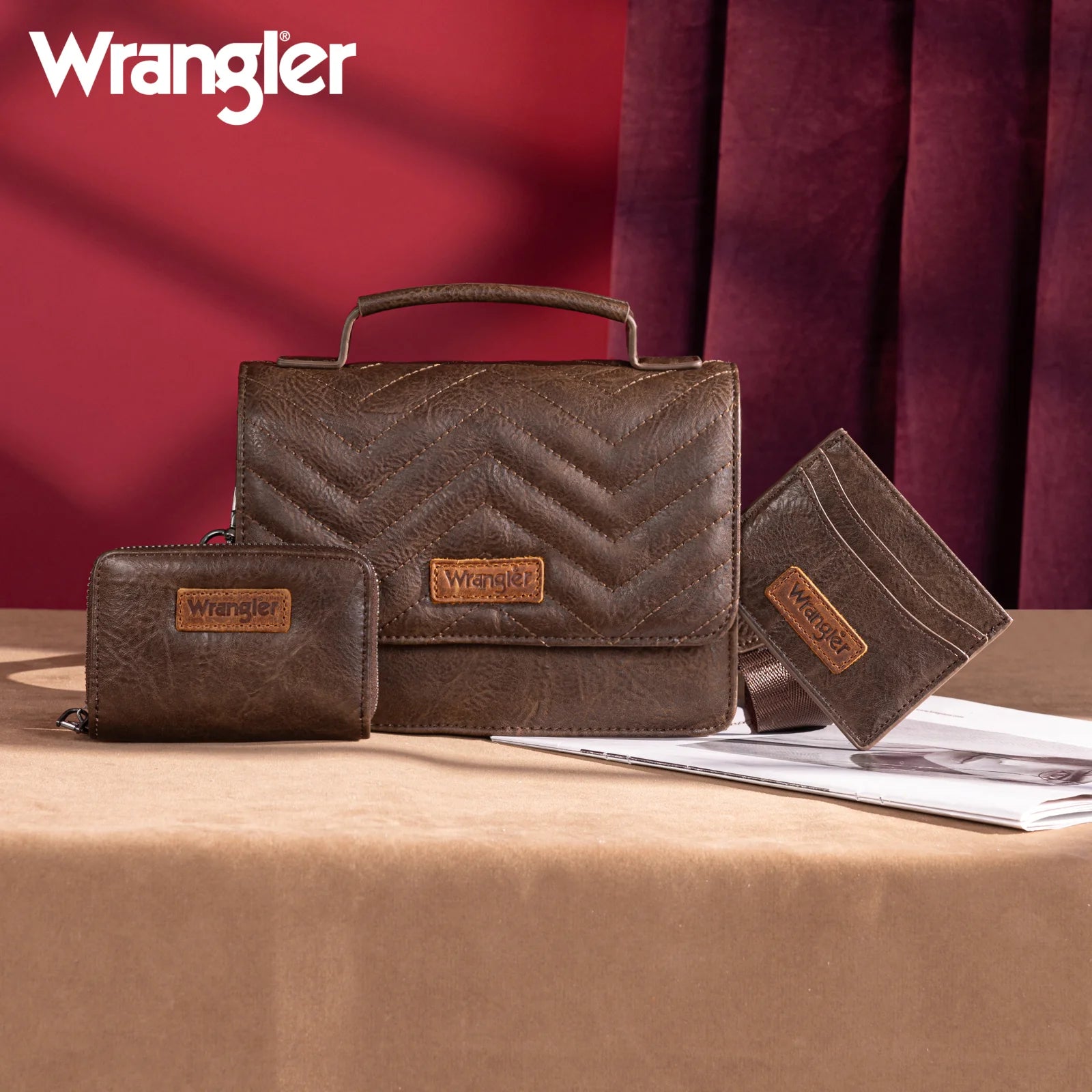 Wrangler 3PCs Set Mini Top Handle Crossbody/Wallet/Card Case Set - CF