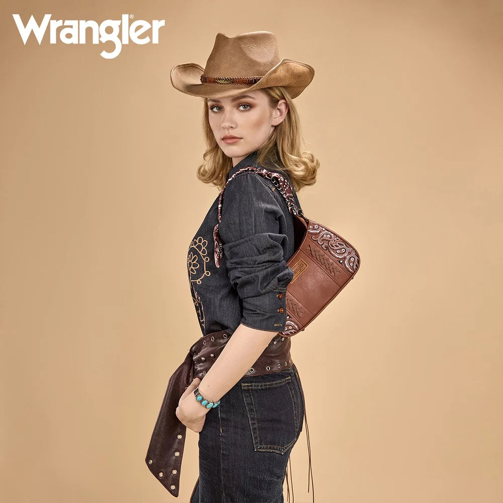 Wrangler Braided Paisley Bandana Shoulder Bag - Brown