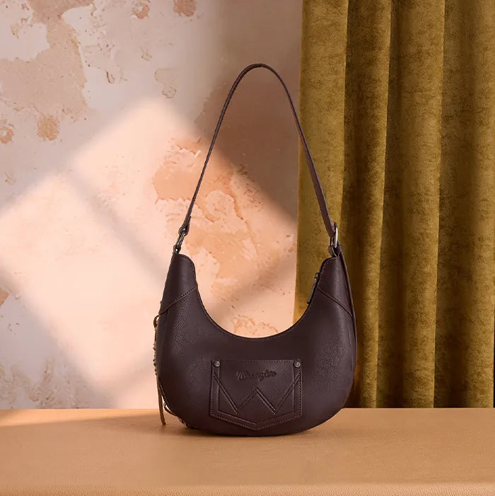 Wrangler Cow-Print Fringe Hobo Bag