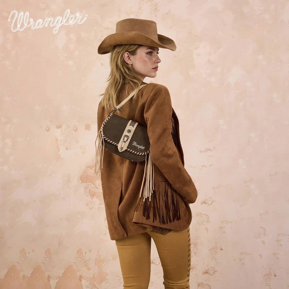Wrangler Braided Tassel Saddle Crossbody Bag - Coffee