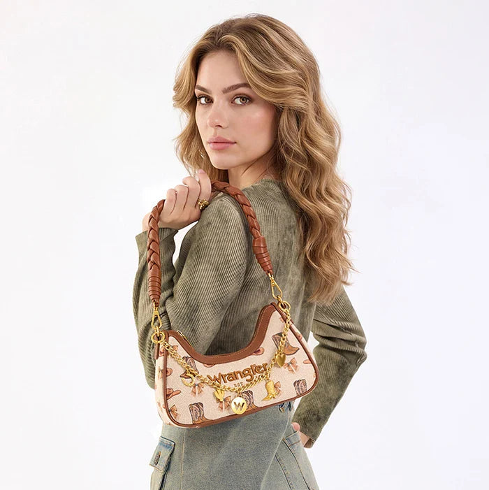 Wrangler Rodeo Icons Western Braided Handle Shoulder Bag - Tan
