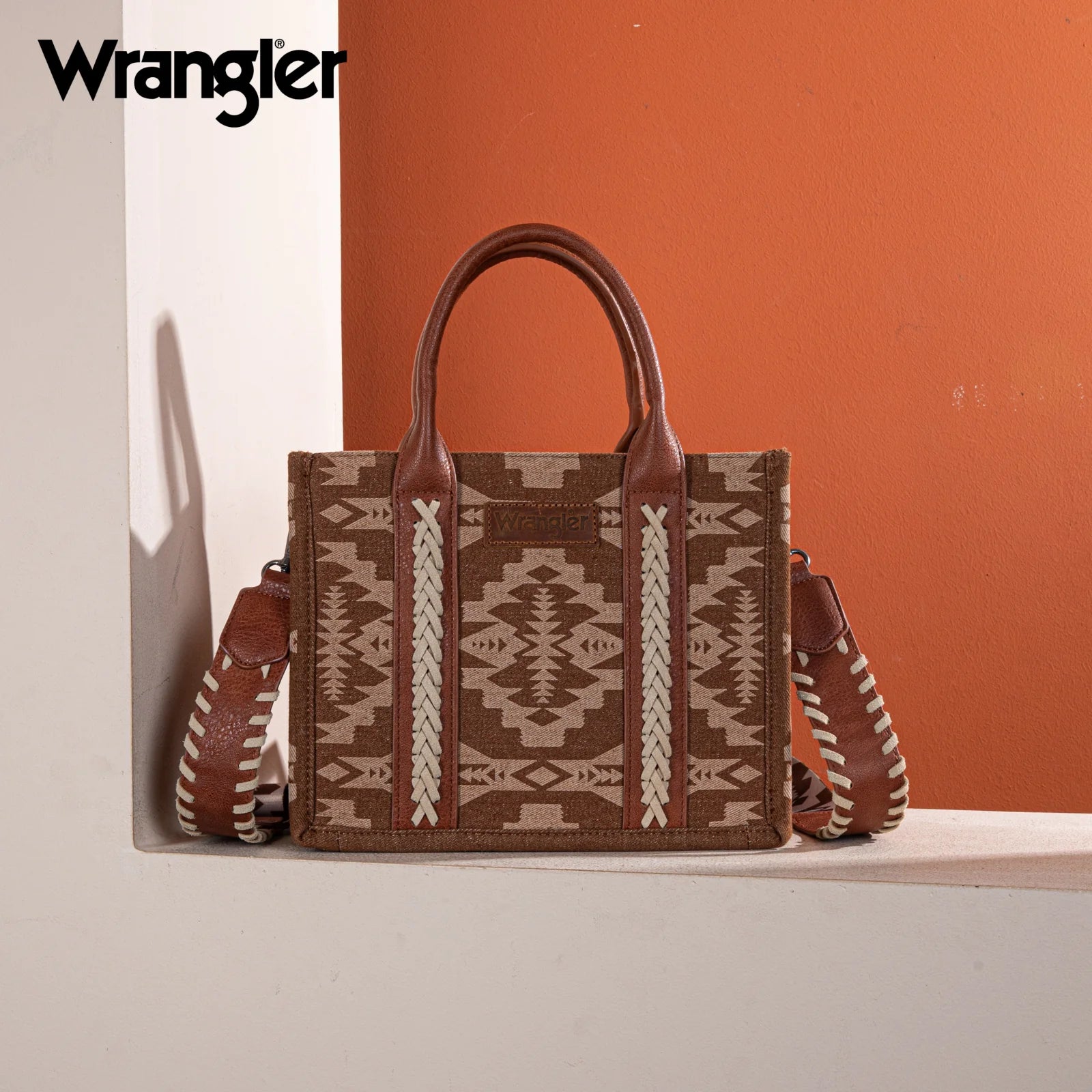 Petit sac cabas/sac à bandoulière en toile à motif sud-ouest Wrangler - Brun