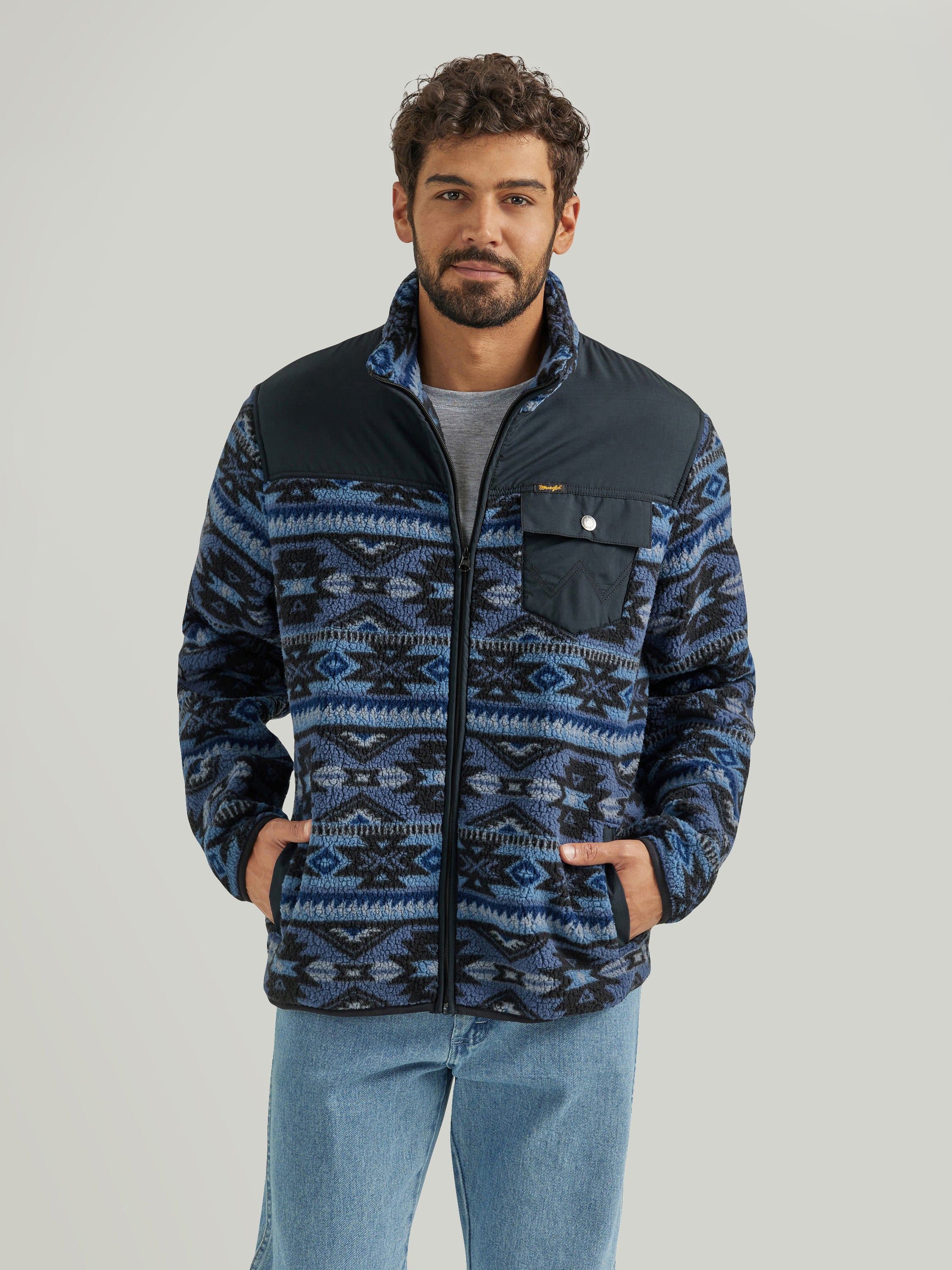 Wrangler® Mixed Sherpa Zip Up - Blue Shadow