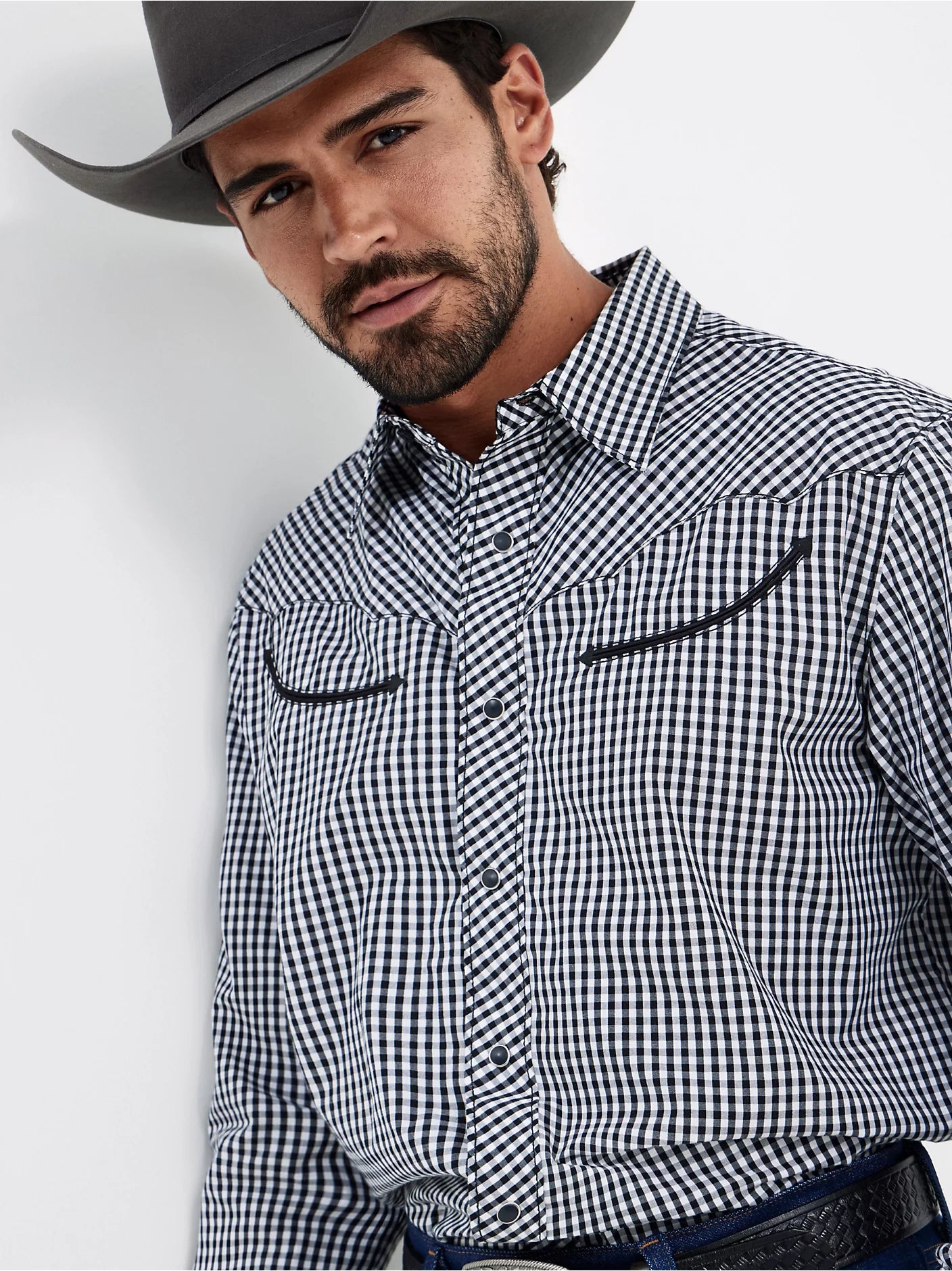 Wrangler® Rodeo Ben Long Sleeve Shirt - White/Black