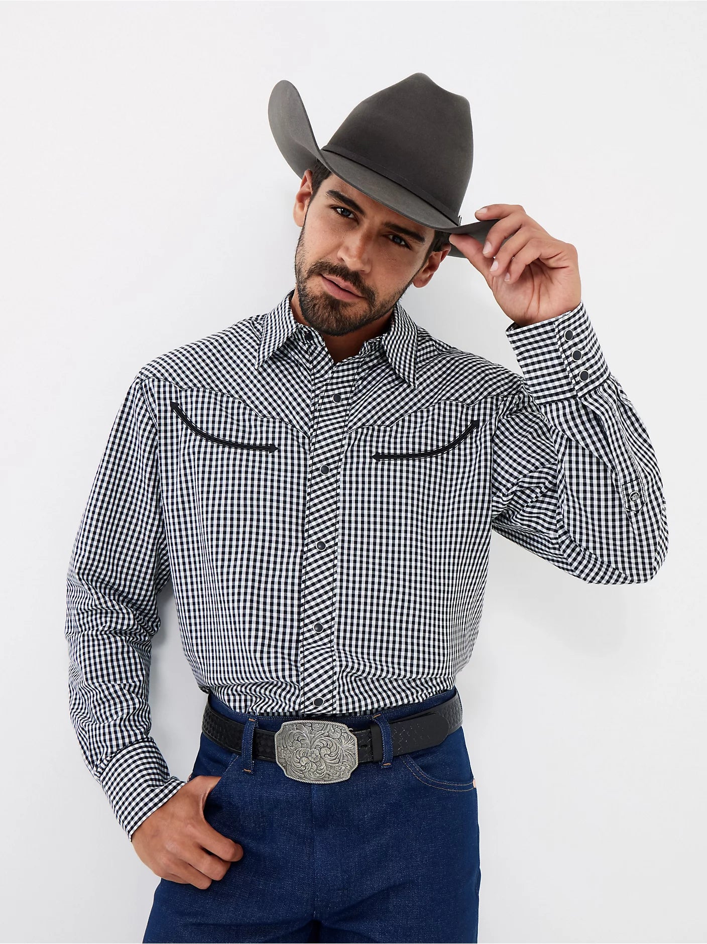 Wrangler® Rodeo Ben Long Sleeve Shirt - White/Black