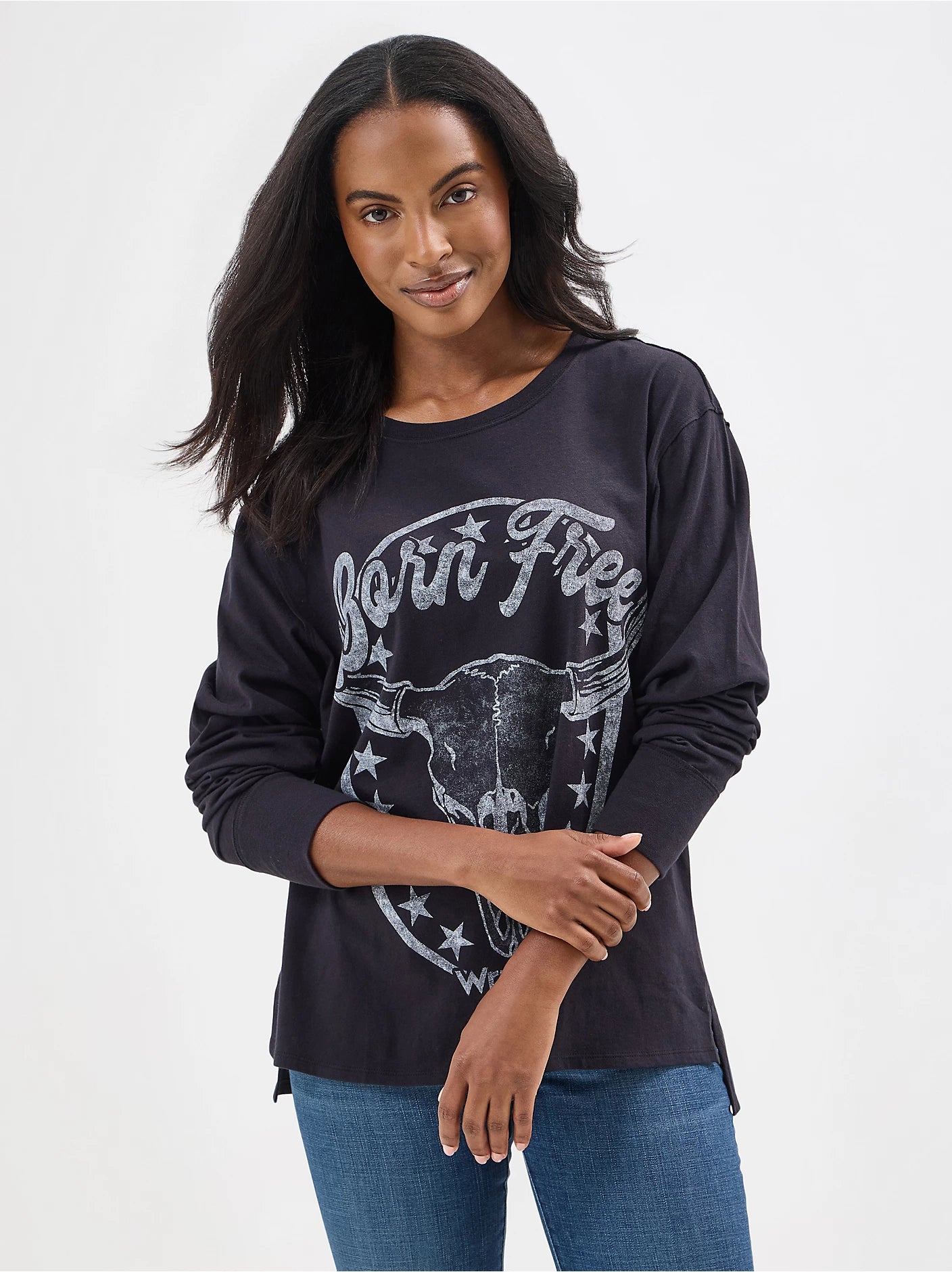 Wrangler® Graphic Long Sleeve T-Shirt - Oversized Fit - Black Beauty