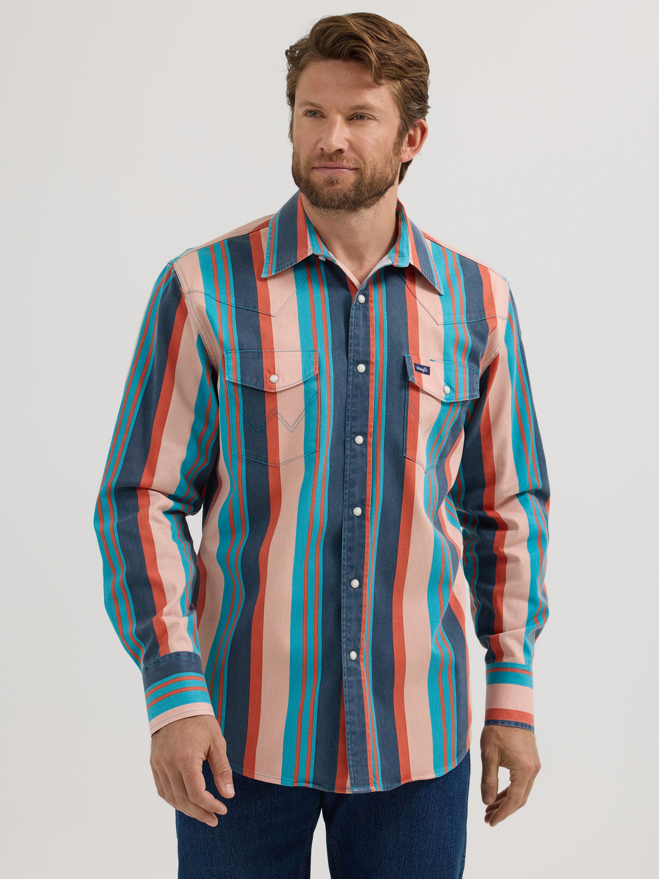 Wrangler® Vintage Inspired Long Sleeve Denim Shirt - Multi Stripe