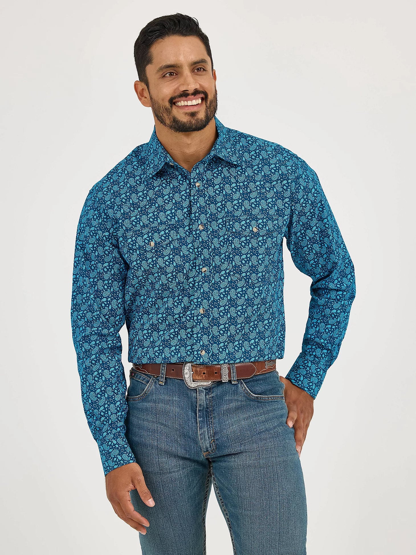 Chemise à manches longues Wrangler® 20X® Advanced Comfort - Coupe classique - Motif cachemire turquoise