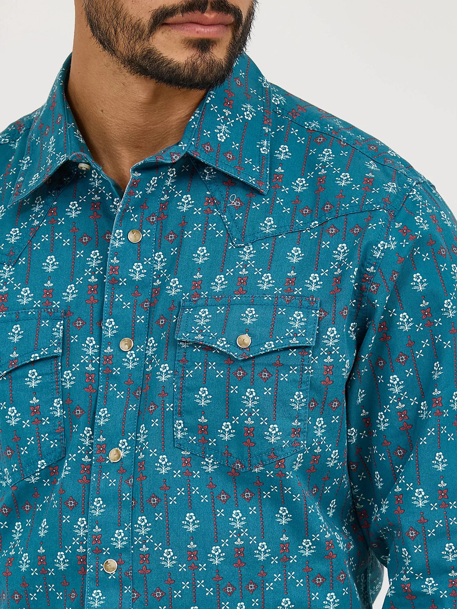 Wrangler Retro® Premium Long Sleeve Shirt - Modern Fit - Turquoise Floral 