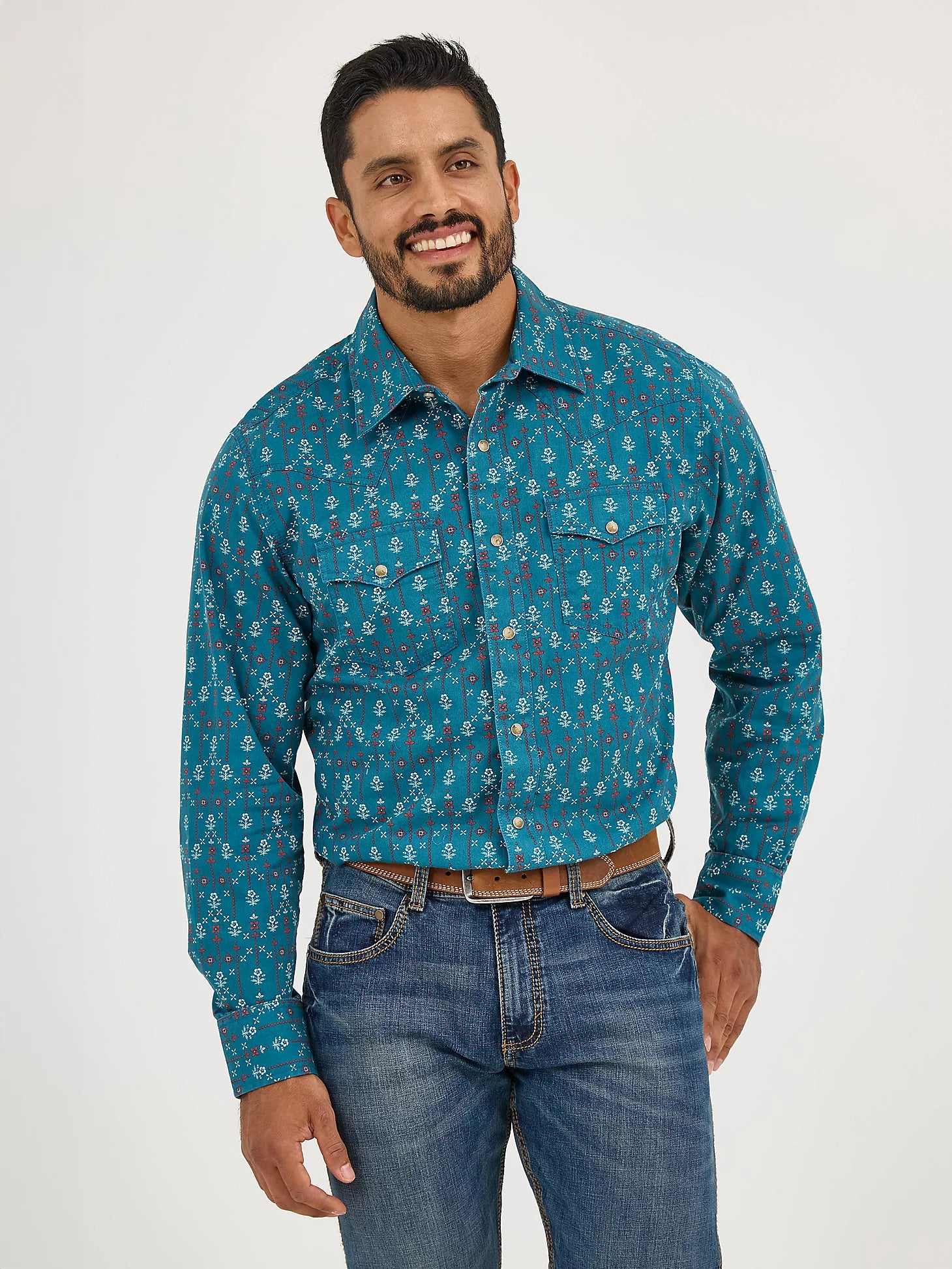 Wrangler Retro® Premium Long Sleeve Shirt - Modern Fit - Turquoise Floral 