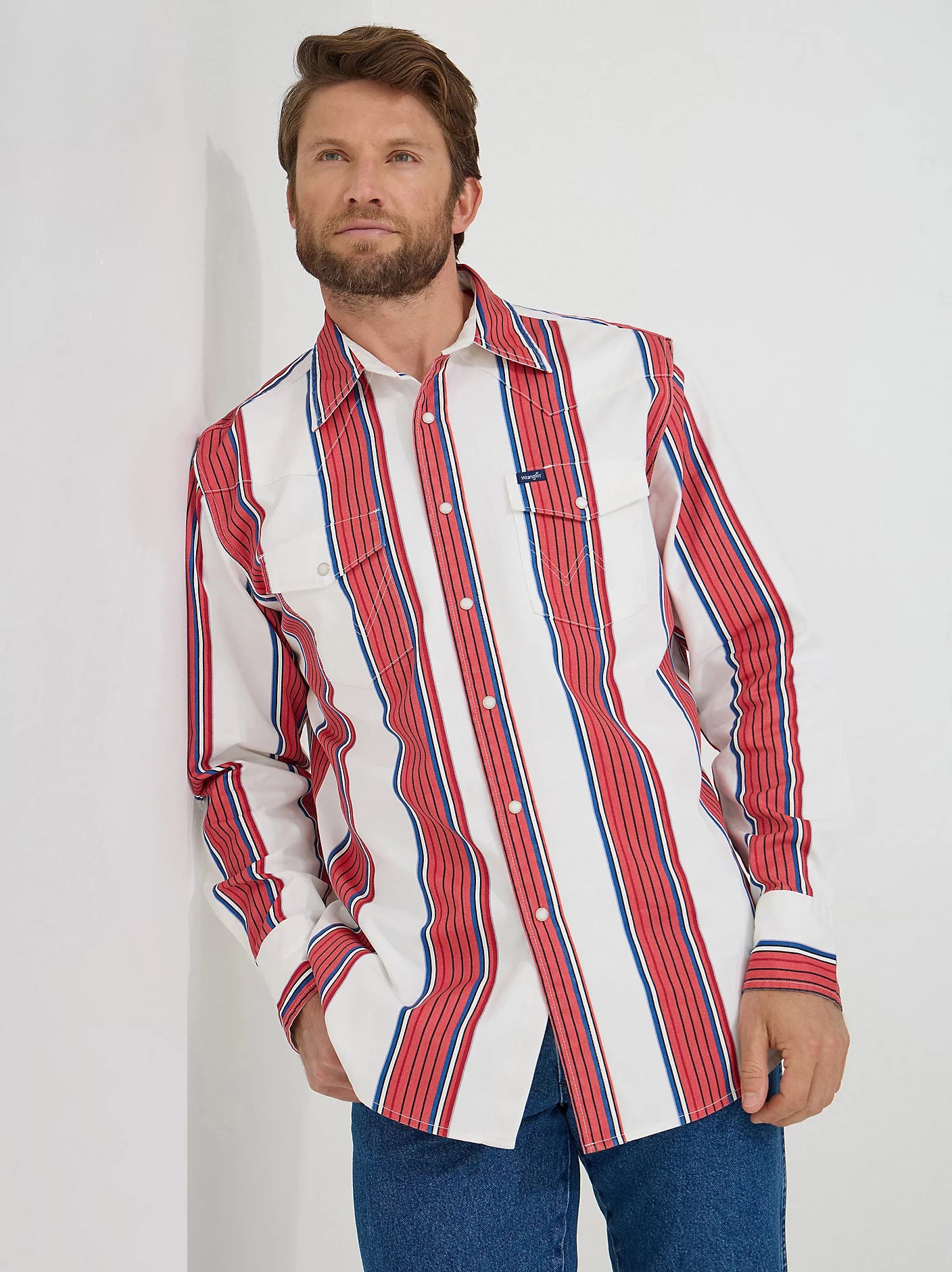Wrangler® Vintage Inspired Long Sleeve Shirt - Cherry Stripe 