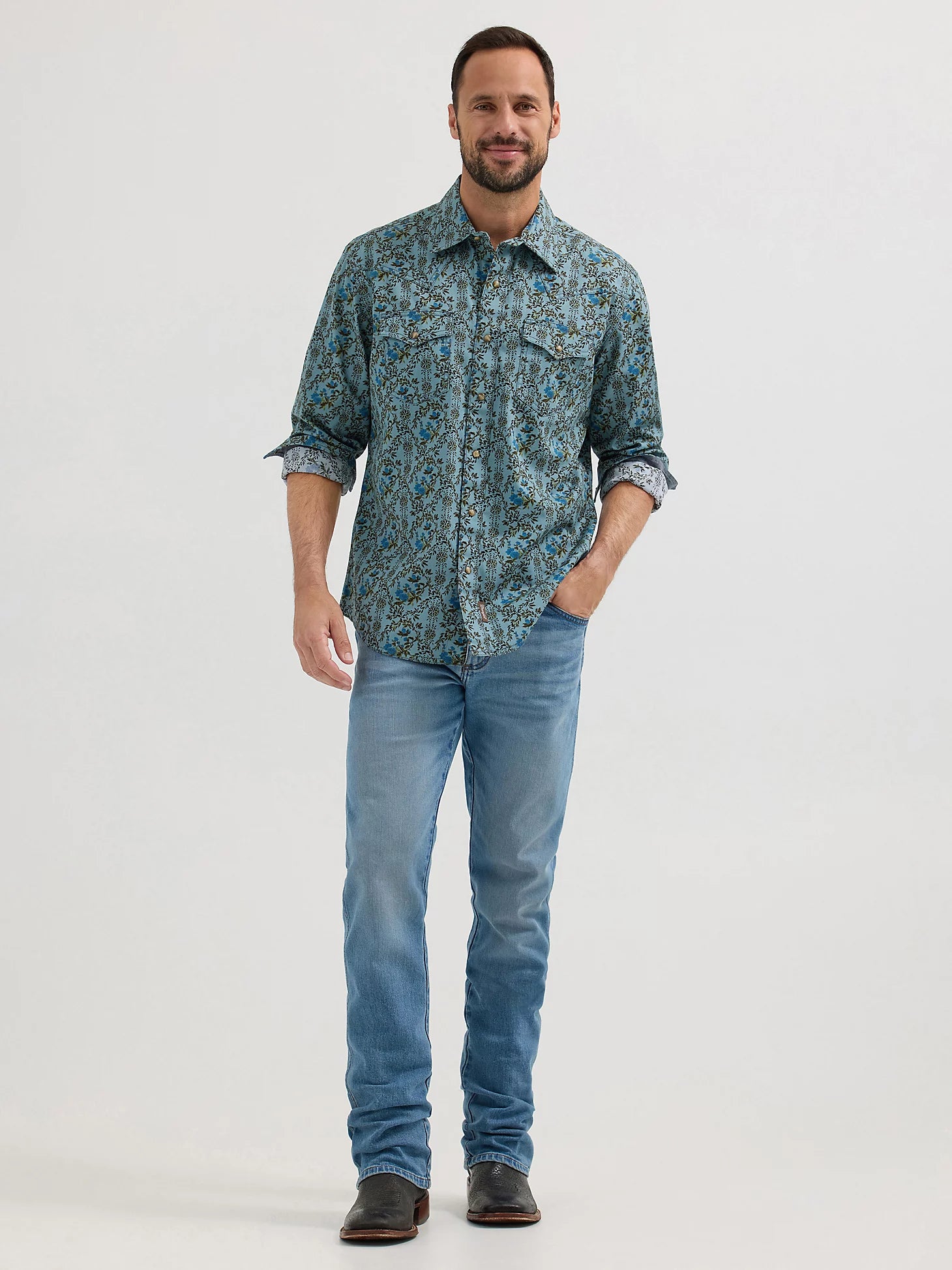 Chemise à manches longues Wrangler Retro® Premium – Coupe moderne – Bleu Jewel