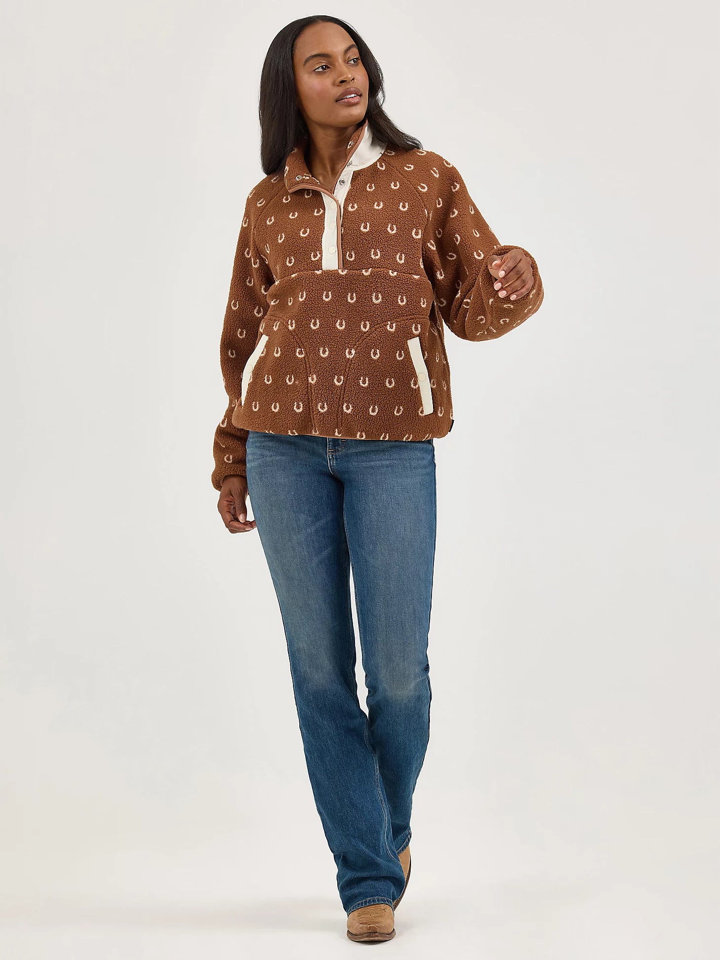 Wrangler Retro® Americana Sherpa Snap Pullover - Brown