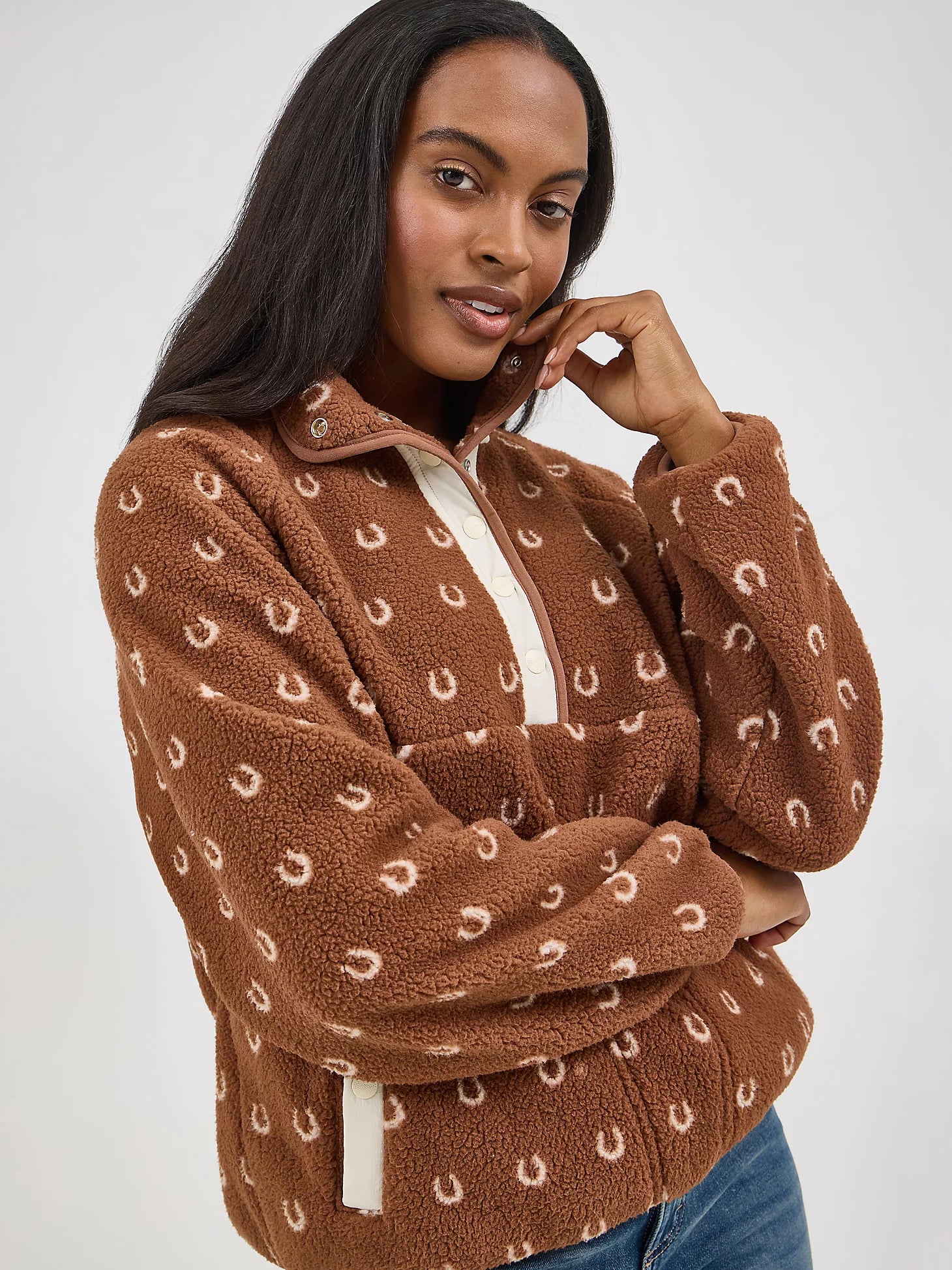 Wrangler Retro® Americana Sherpa Snap Pullover - Brown