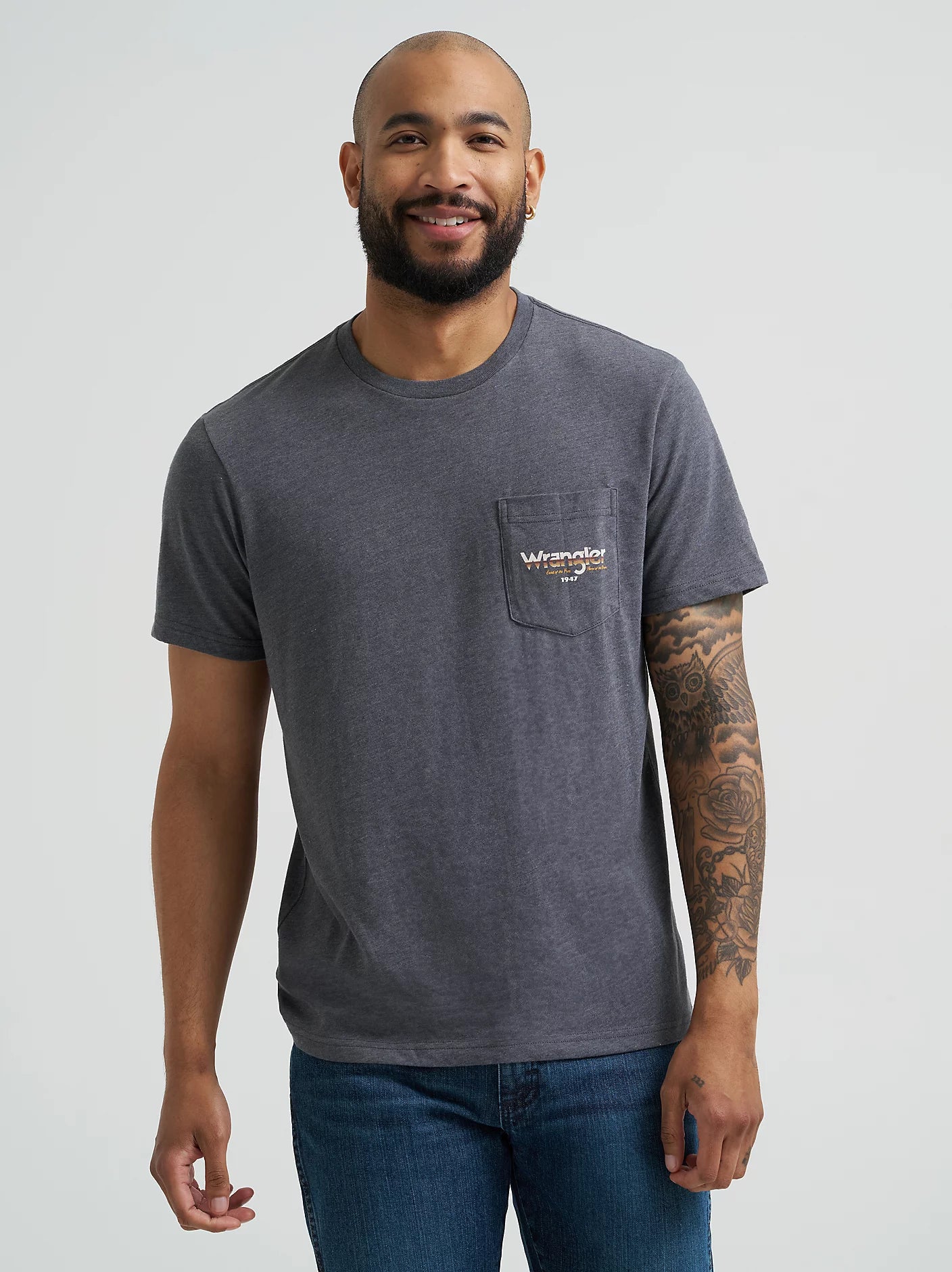 Wrangler® Short Sleeve Pocket T-Shirt - Regular Fit - Charcoal