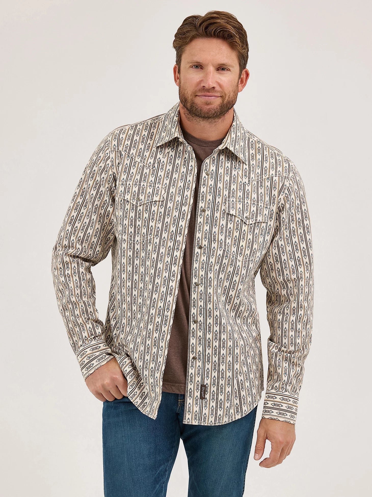 Wrangler Retro® Long Sleeve Shirt - Modern Fit - Ecru Stripe