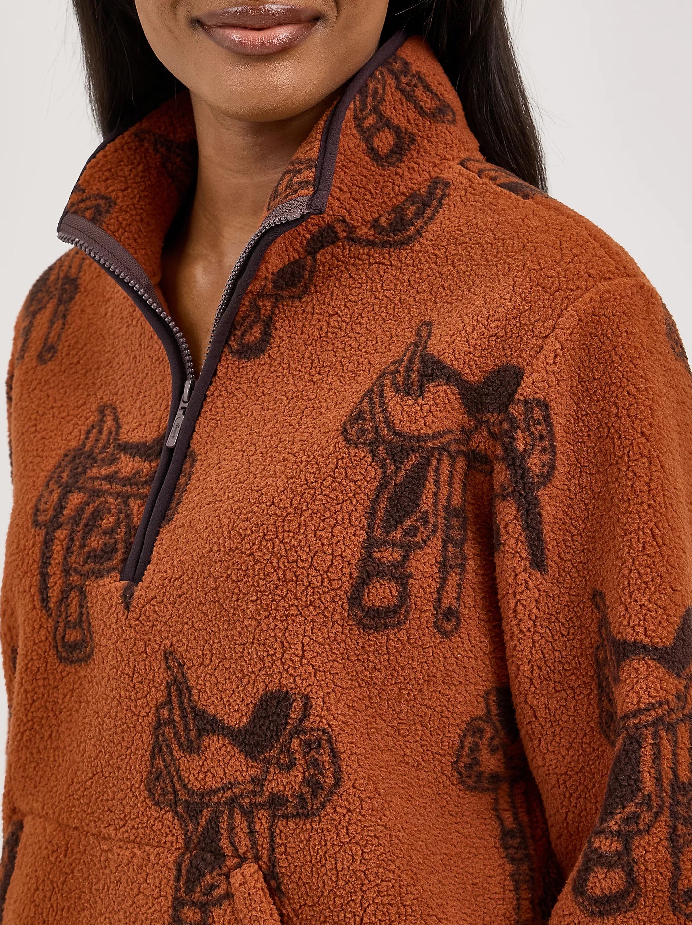 Wrangler Retro® Punchy Sherpa Zip Pullover - Brown