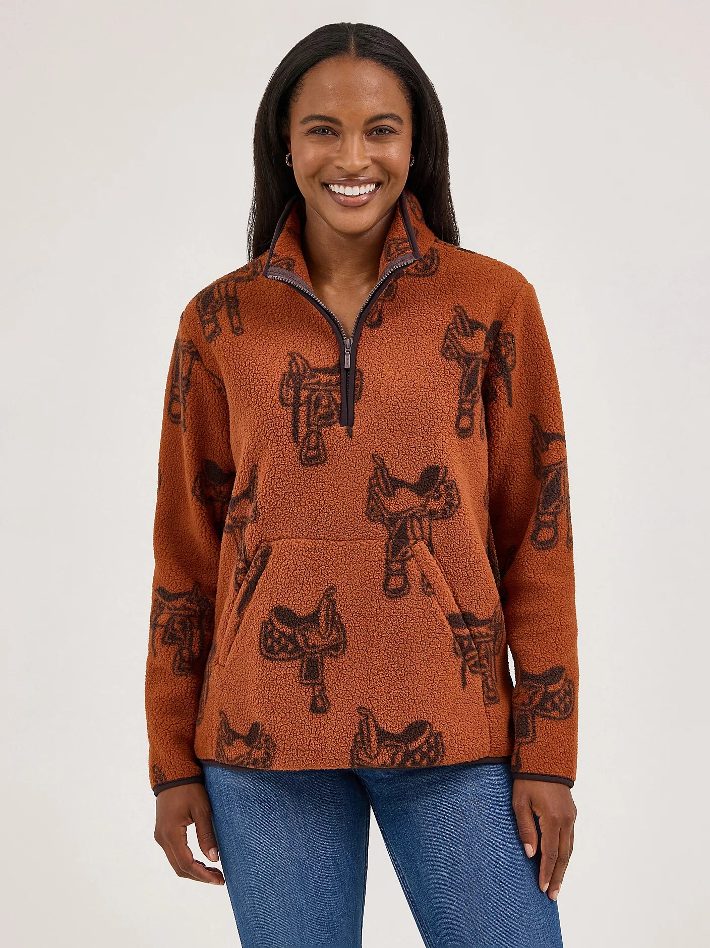 Wrangler Retro® Punchy Sherpa Zip Pullover - Brown
