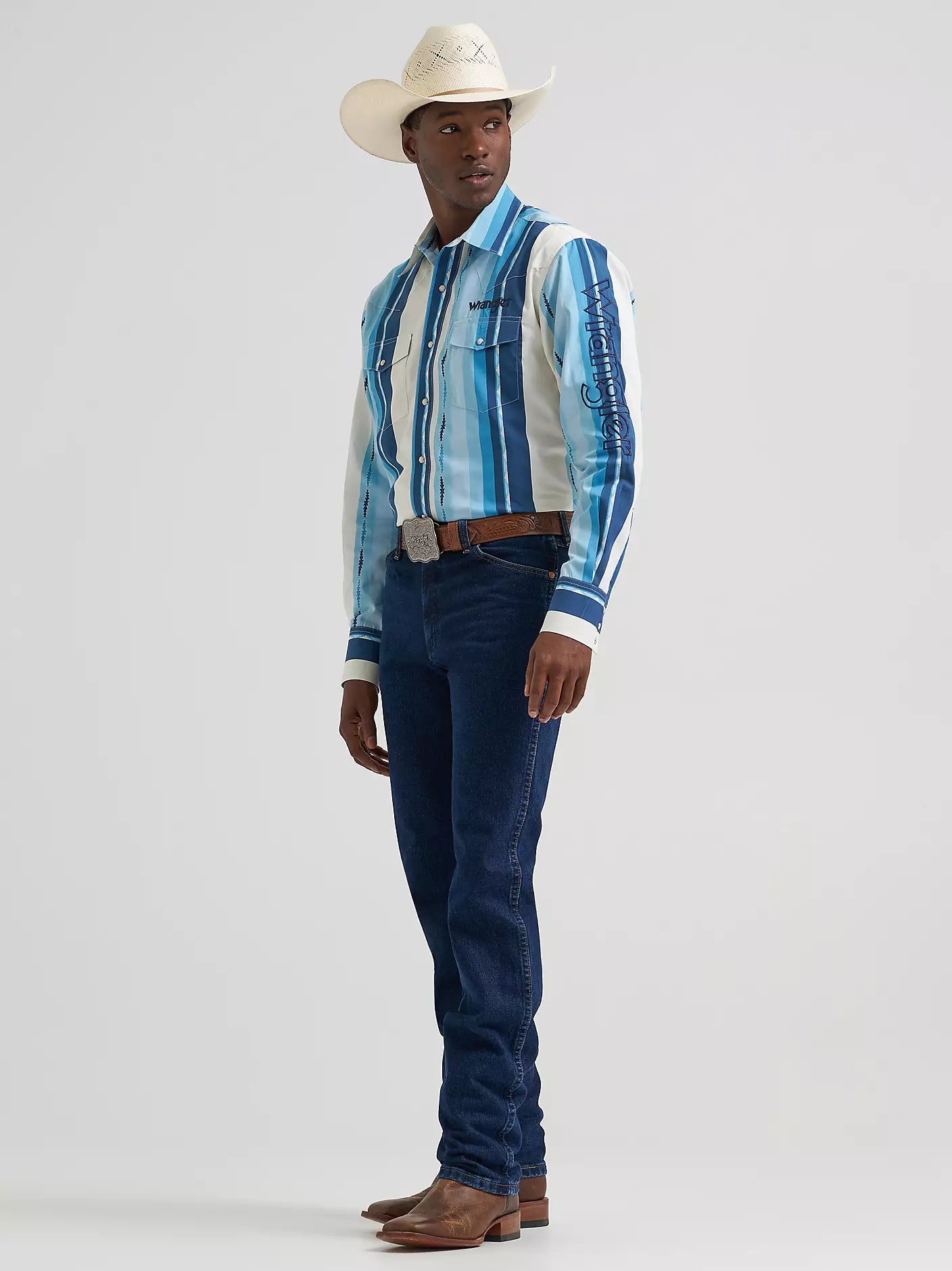 Men's Wrangler® Logo Long Sleeve Striped Shirt