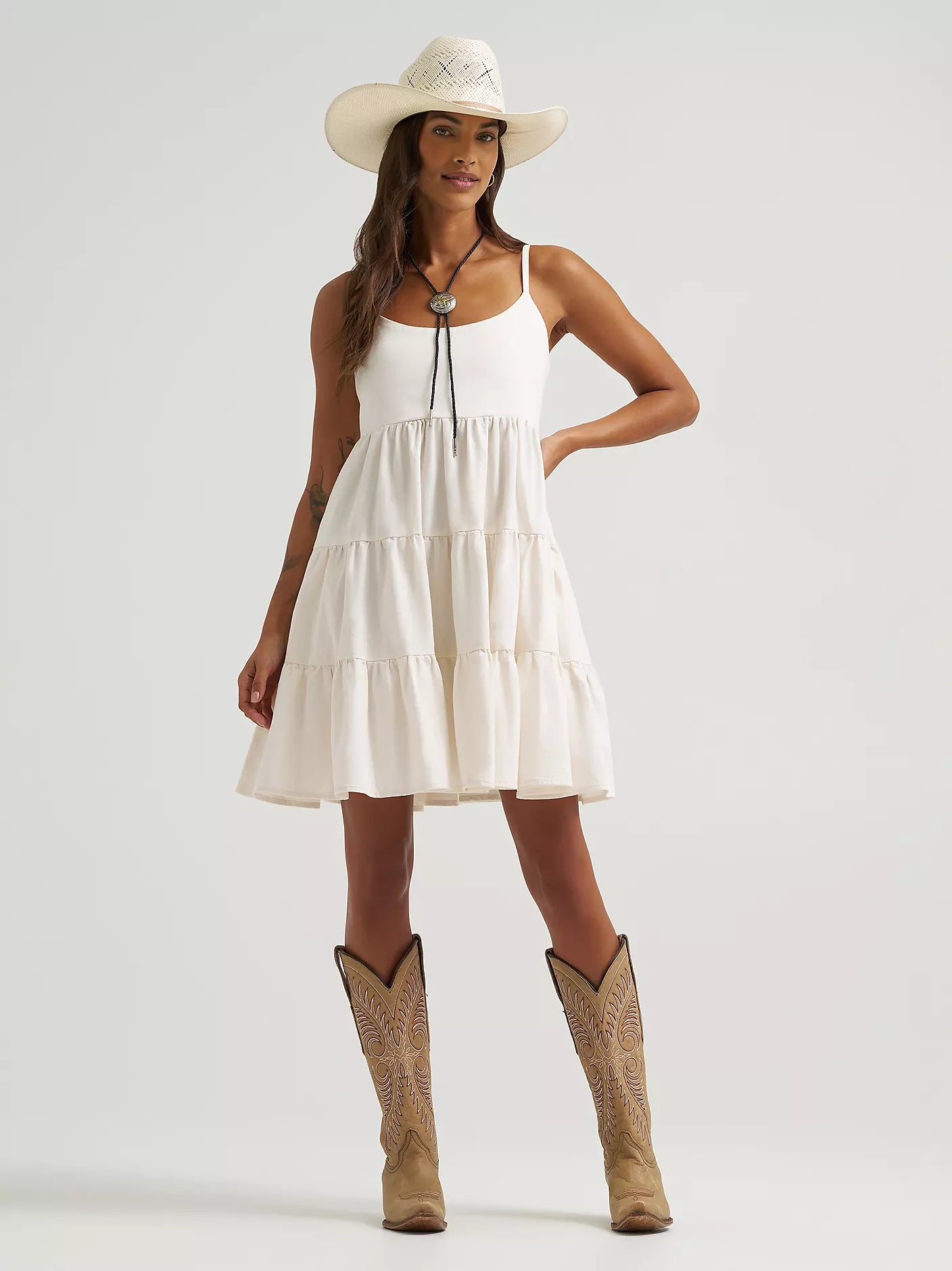 Wrangler Retro® Punchy Tiered Mini Dress - White
