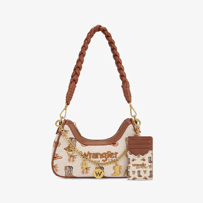 Wrangler Rodeo Icons Western Braided Handle Shoulder Bag - Tan