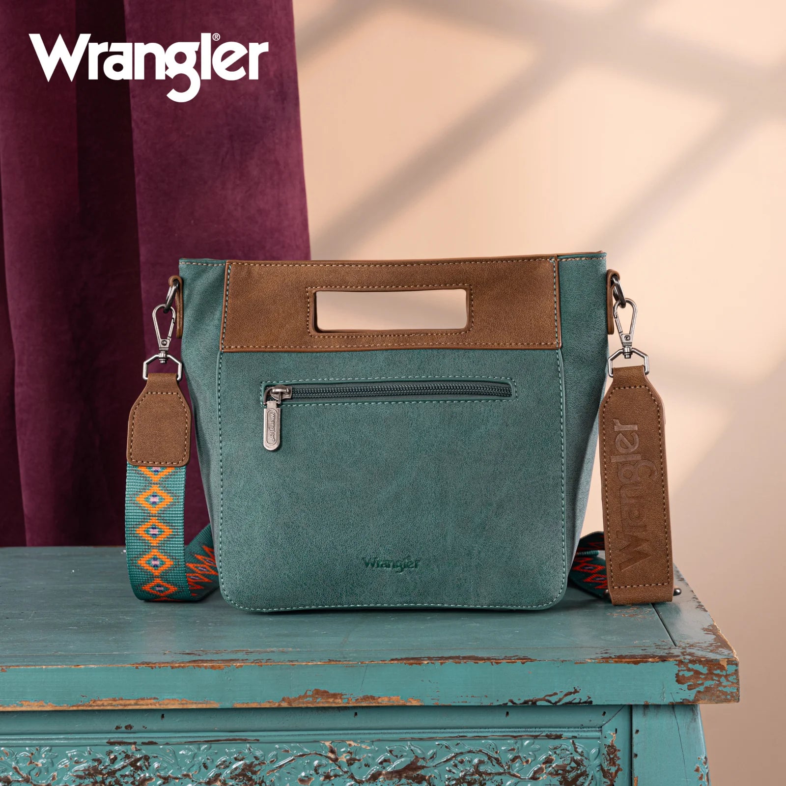 Sac cabas/sac bandoulière brodé Wrangler Aztec - Turquoise