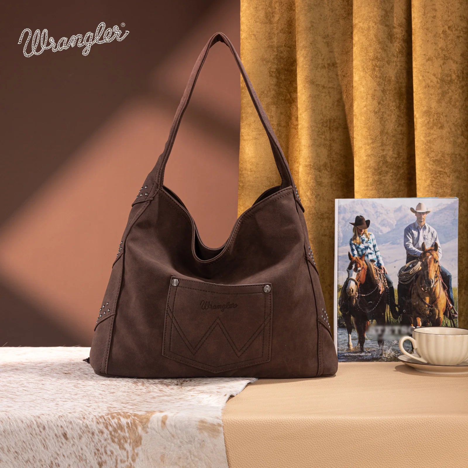 Wrangler Fringe Studded Hobo Bag - Coffee