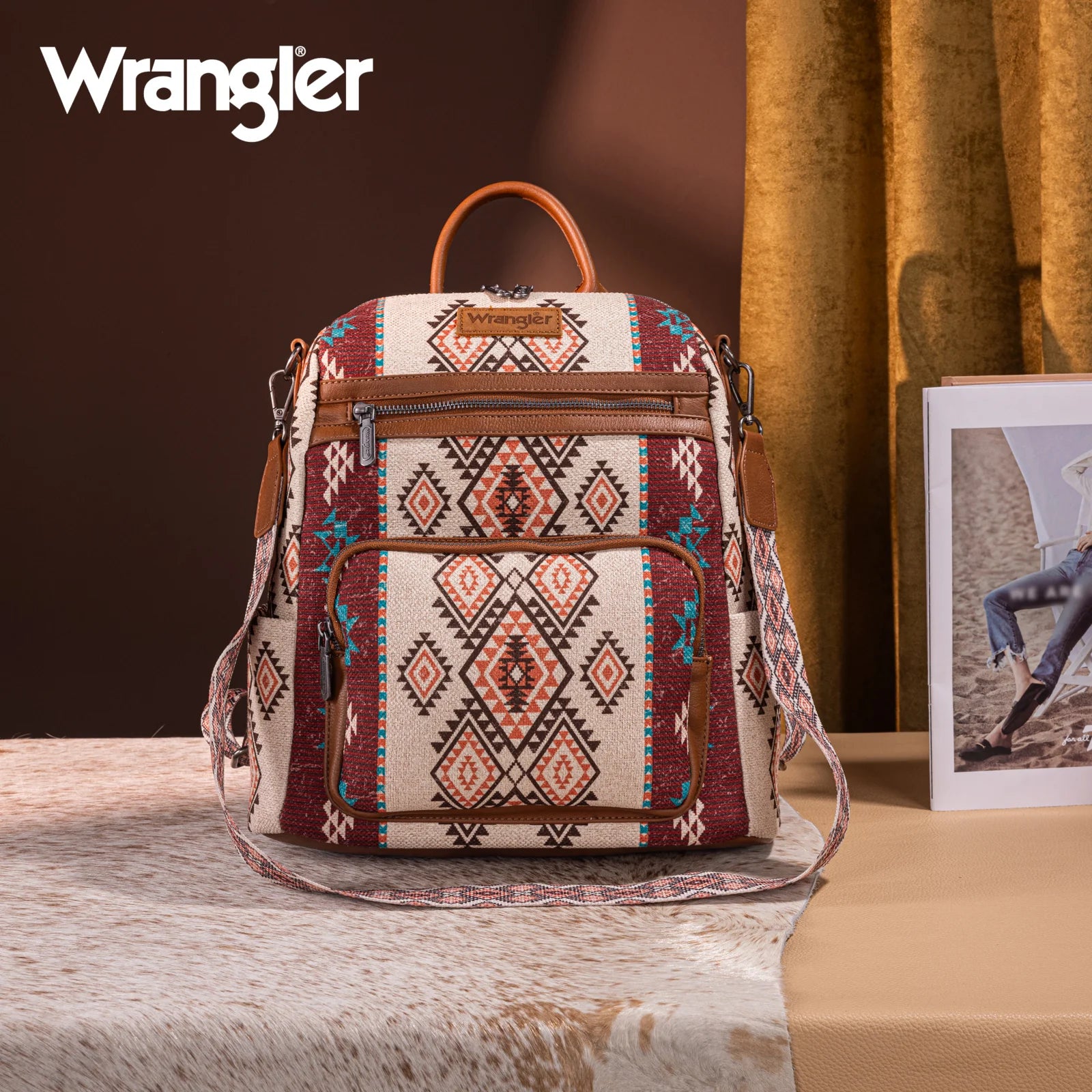 Sac à dos/sac bandoulière Wrangler à motif aztèque - Brun