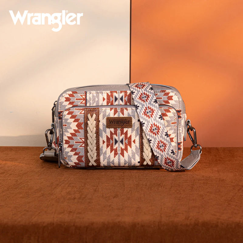 Sac à main Wrangler à bandoulière double face avec compartiment portefeuille et imprimé sud-ouest - Gris