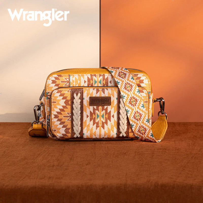 Sac à main Wrangler à bandoulière double face avec motif sud-ouest et compartiment portefeuille - Jaune