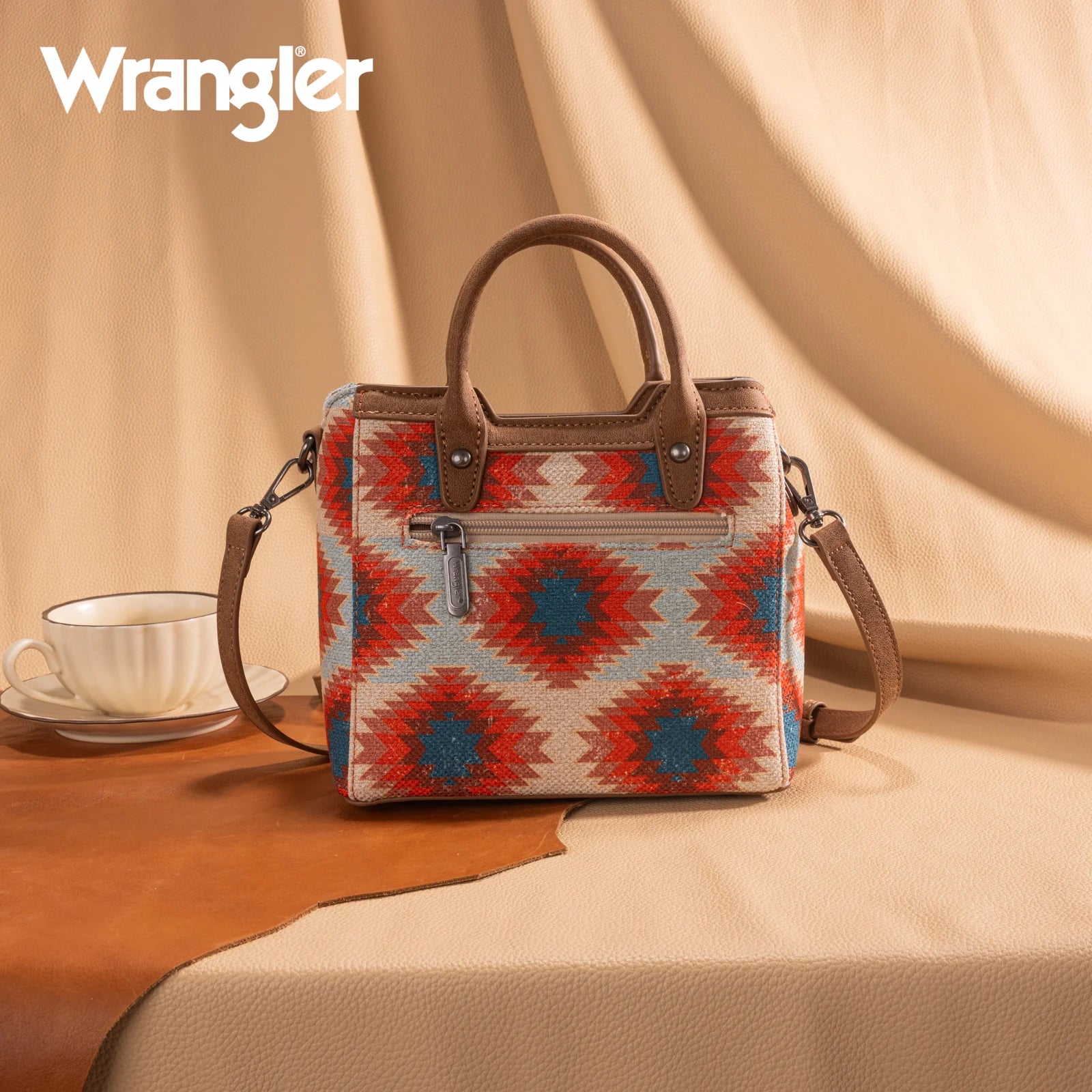 Mini sac cabas/sac à bandoulière double face Wrangler Aztec à motif vieilli - Rouge