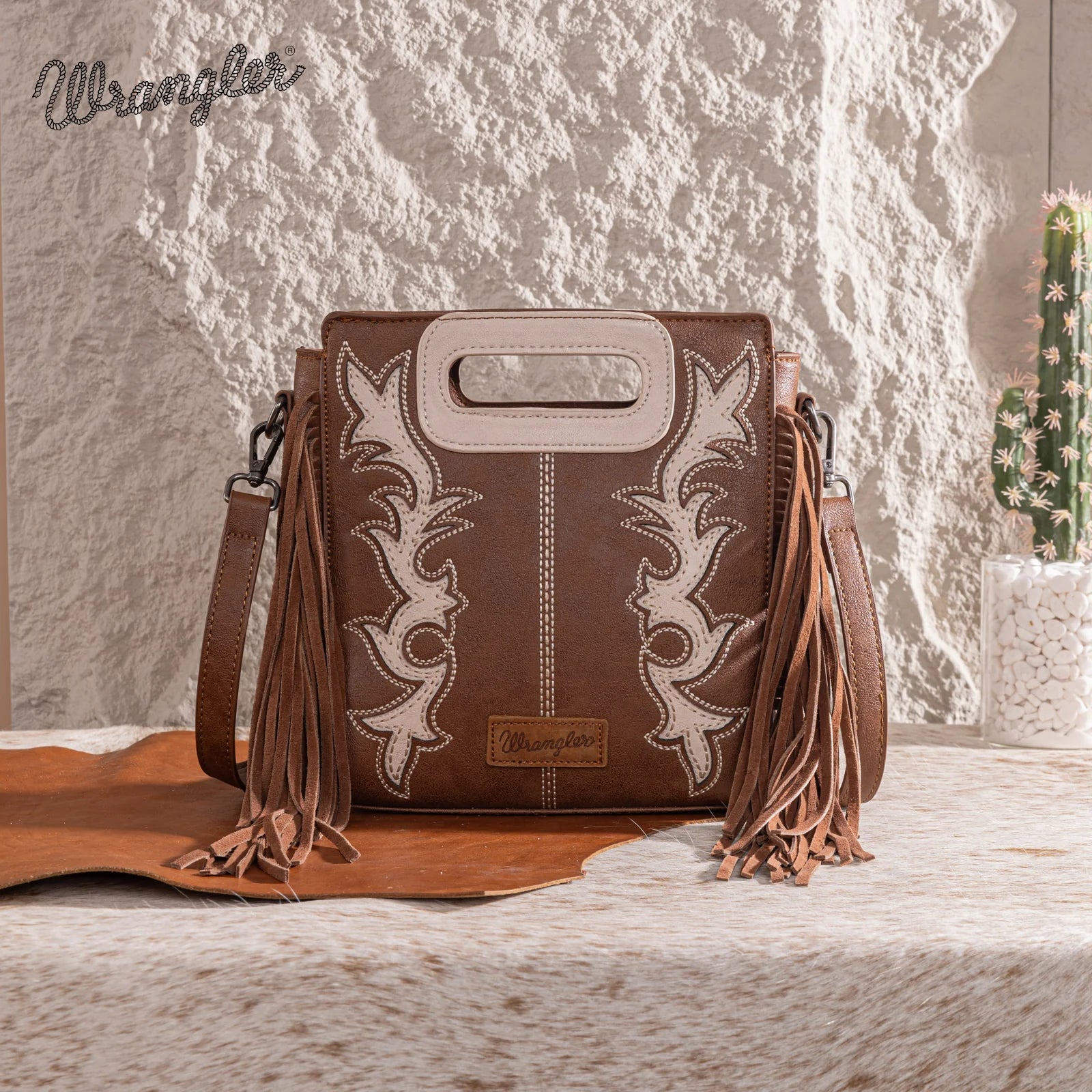 Sac cabas/sac bandoulière Wrangler à poignée supérieure et franges - CF