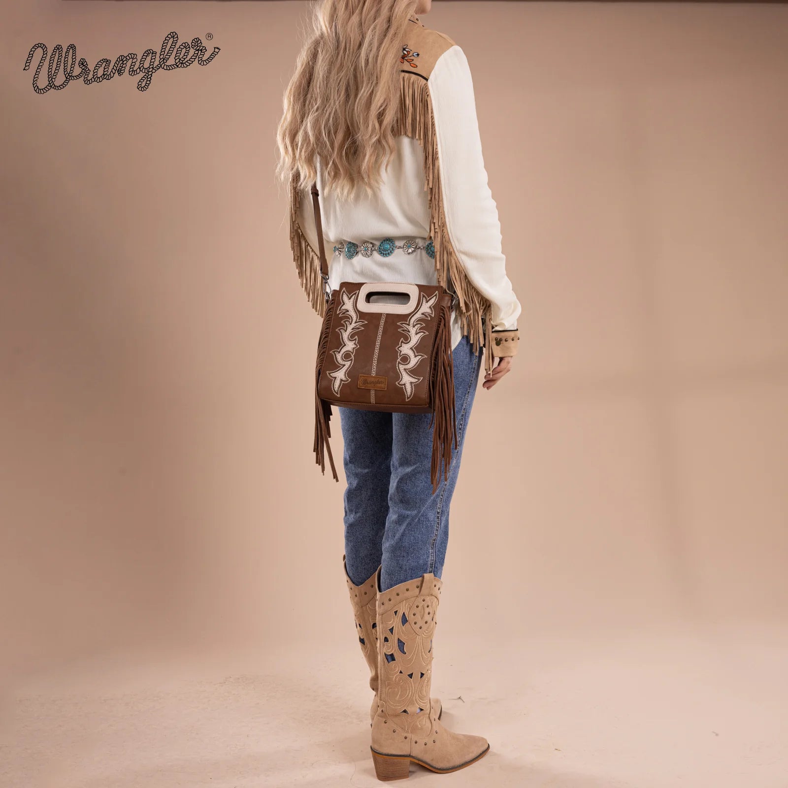 Sac cabas/sac bandoulière Wrangler à poignée supérieure et franges - CF