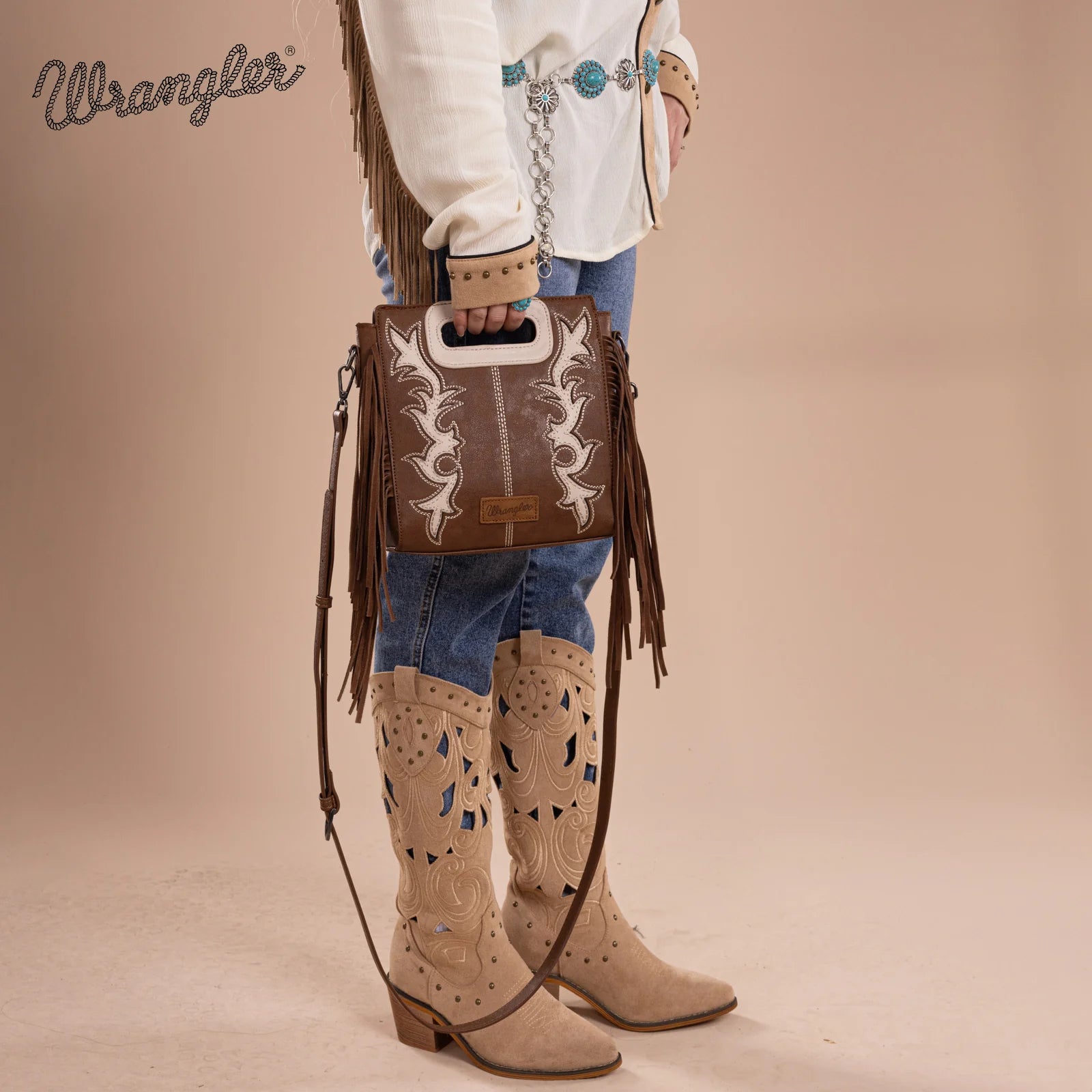 Sac cabas/sac bandoulière Wrangler à poignée supérieure et franges - CF