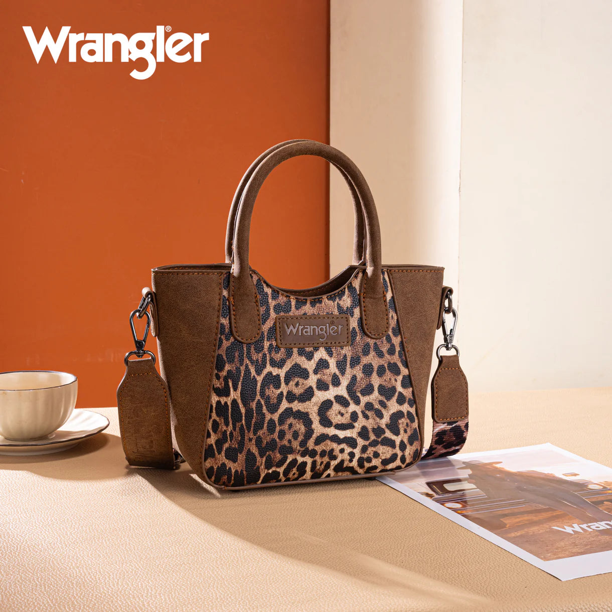 Wrangler Leopard Print Small Tote/Crossbody - Brown