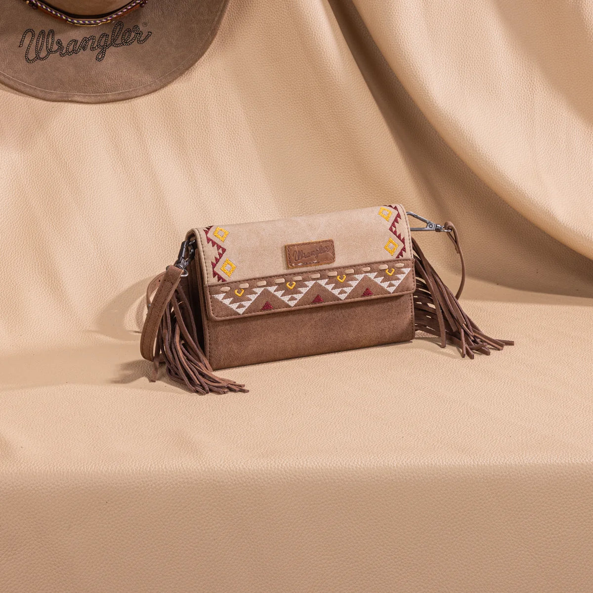Wrangler Aztec Embroidered Fringe Wallet/Crossbody